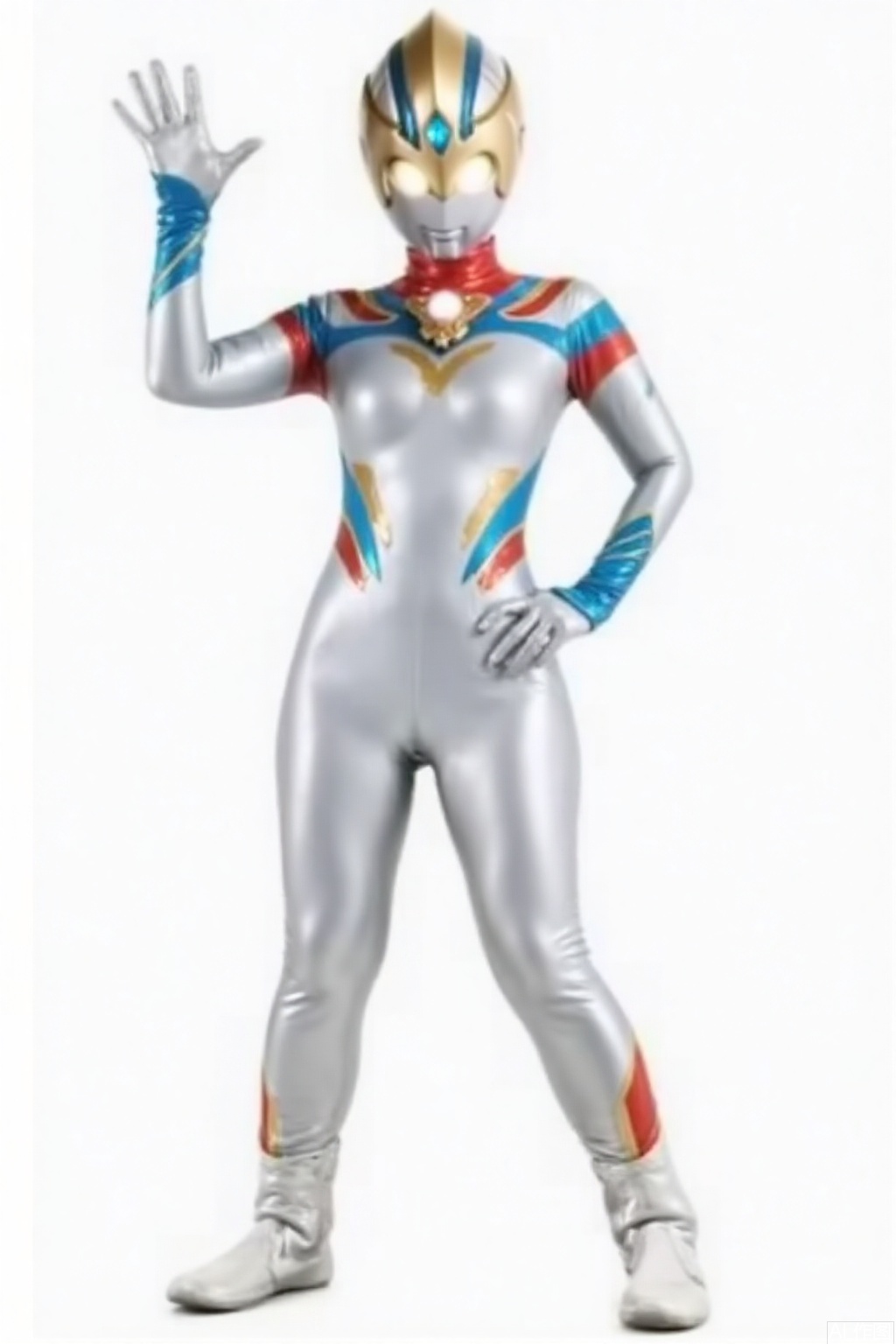 masterpiece, best quality,solo,(white background:1.2),simple background,
looking at viewer,white bodysuit,white gloves,legwear,boots,logo,cover,mask,plugsuit,gem,pattern on body,red pattern on body,blue pattern on body,white tight-fitting,white footwear,helmet,leather suit,ultraman,latex,bodysuit,gloves,legwear,tokusatsu,no humans,science fiction,hard mask,no smile,no eyes,no nose,rubber bodysuit with line,alien,boots,cover,mask,plugsuit,armor,bodysuit