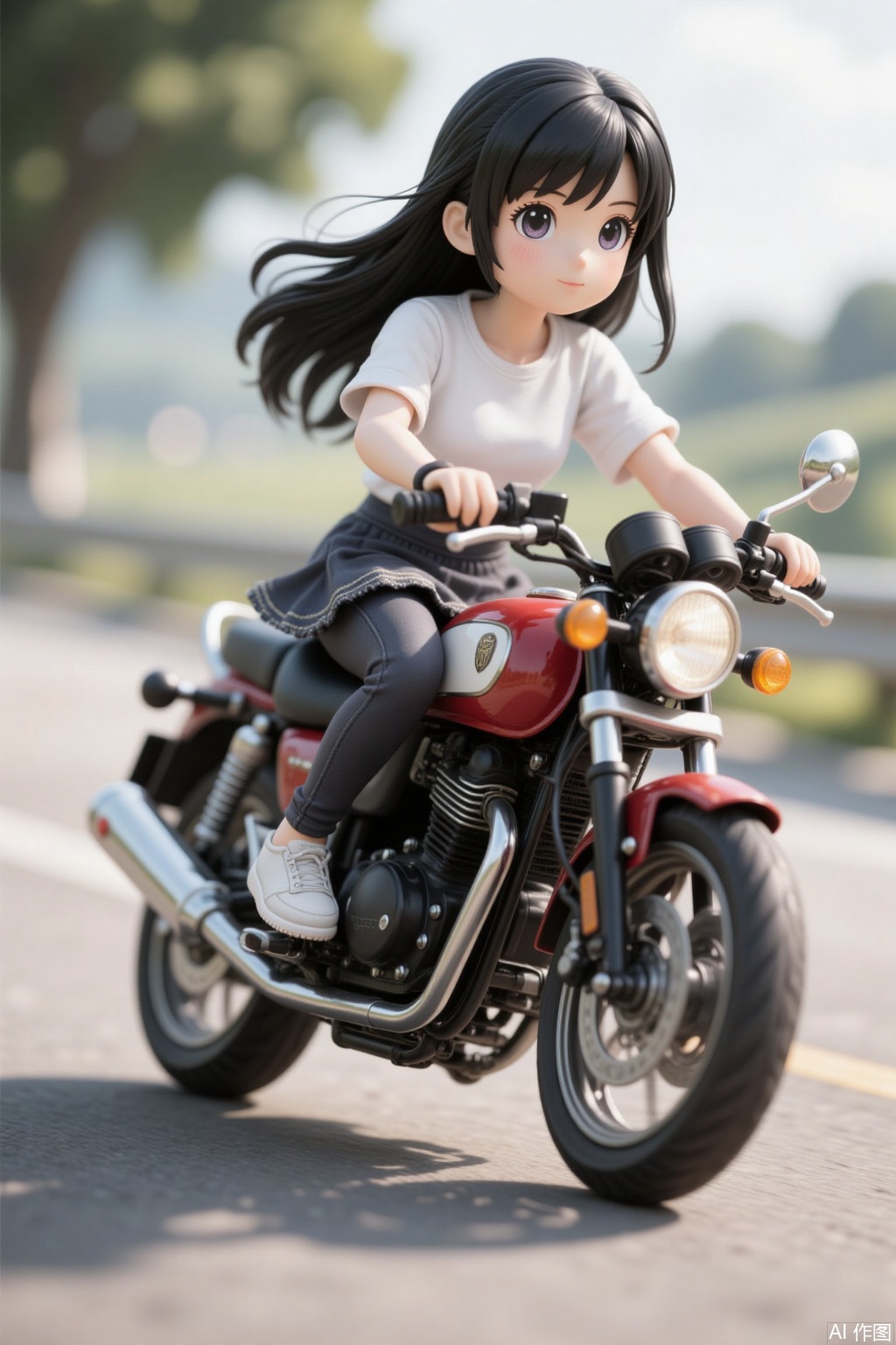 1 girl riding a motorcycle,q-version