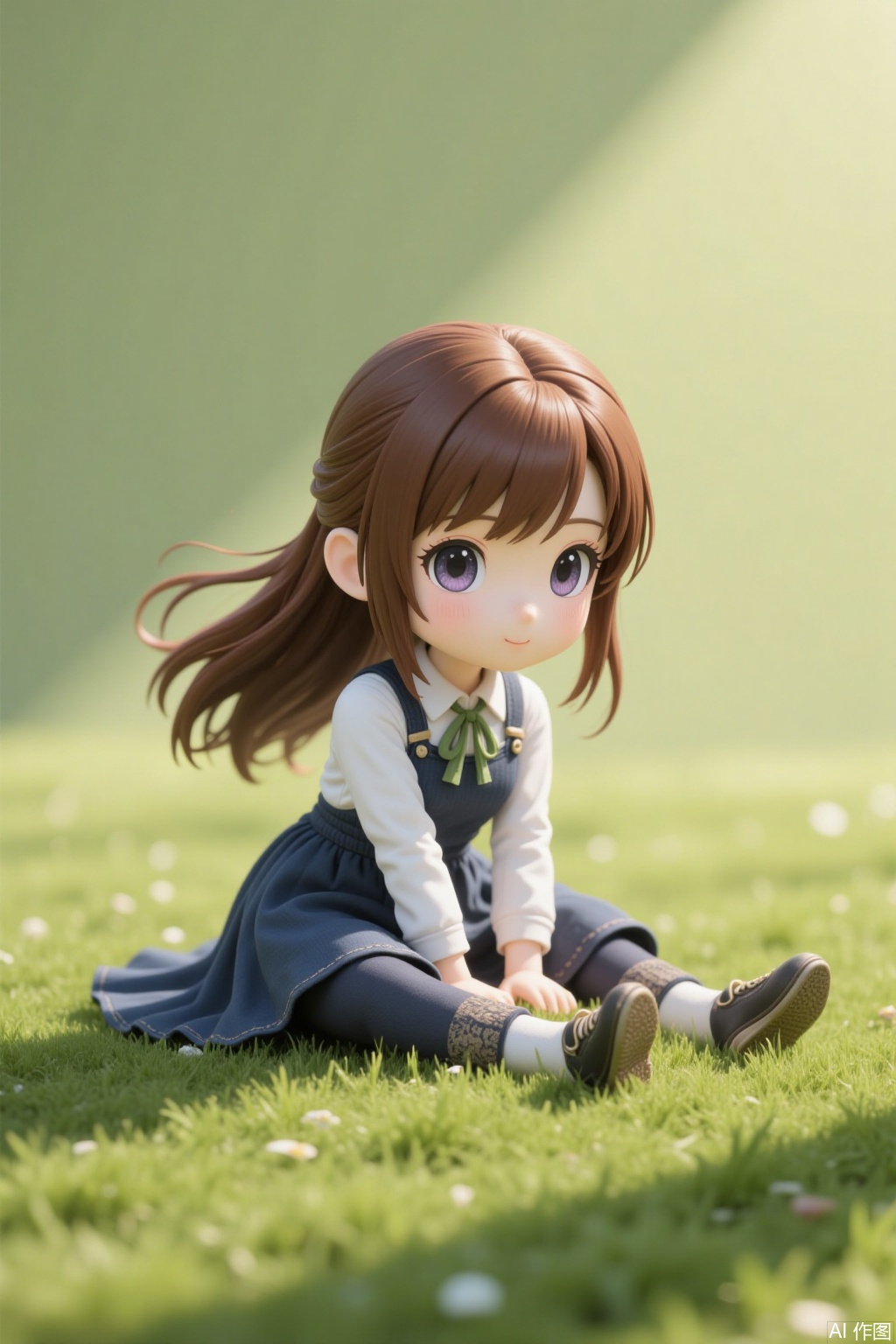 1 girl sitting on the grass,q-version
