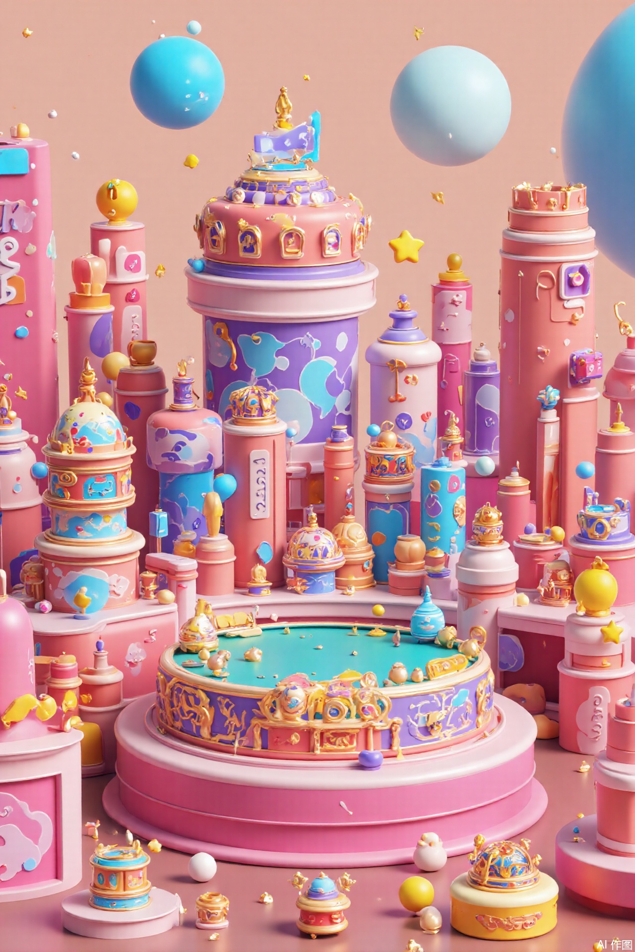 professional 3d model,anime artwork pixar,3d style,good shine,OC rendering,highly detailed,volumetric,dramatic lighting, building,circular,powder,city background,pink,cartoon, beautiful colorful background,very beautiful,masterpiece,best quality,super detail,anime style,key visual,vibrant,studio anime
