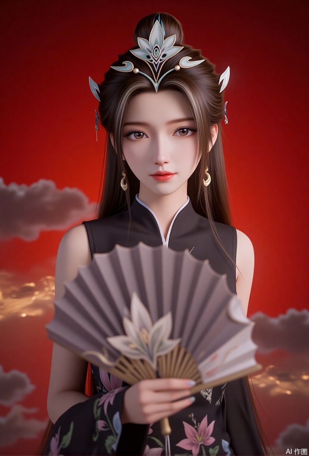 luxueqi,lvjing,yanruyu,earrings,jewelry,solo,hair ornament,brown hair,long hair,hair bun,
1girl, solo, white hair, multicolored hair, hair ornament, makeup, two-tone hair, lips, black hair, eyeshadow, streaked hair, hair stick,1girl,dress,hand fan,holding,solo,earrings,jewelry,chinese clothes,china dress,black dress,holding fan,floral print,blurry,sleeveless,looking at viewer,sleeveless dress,red background,folding fan,standing,head tilt,2,cover,simple background,gradient background,close-up details,outstanding style,adding a touch of dimension to your images without compromising details,close_up