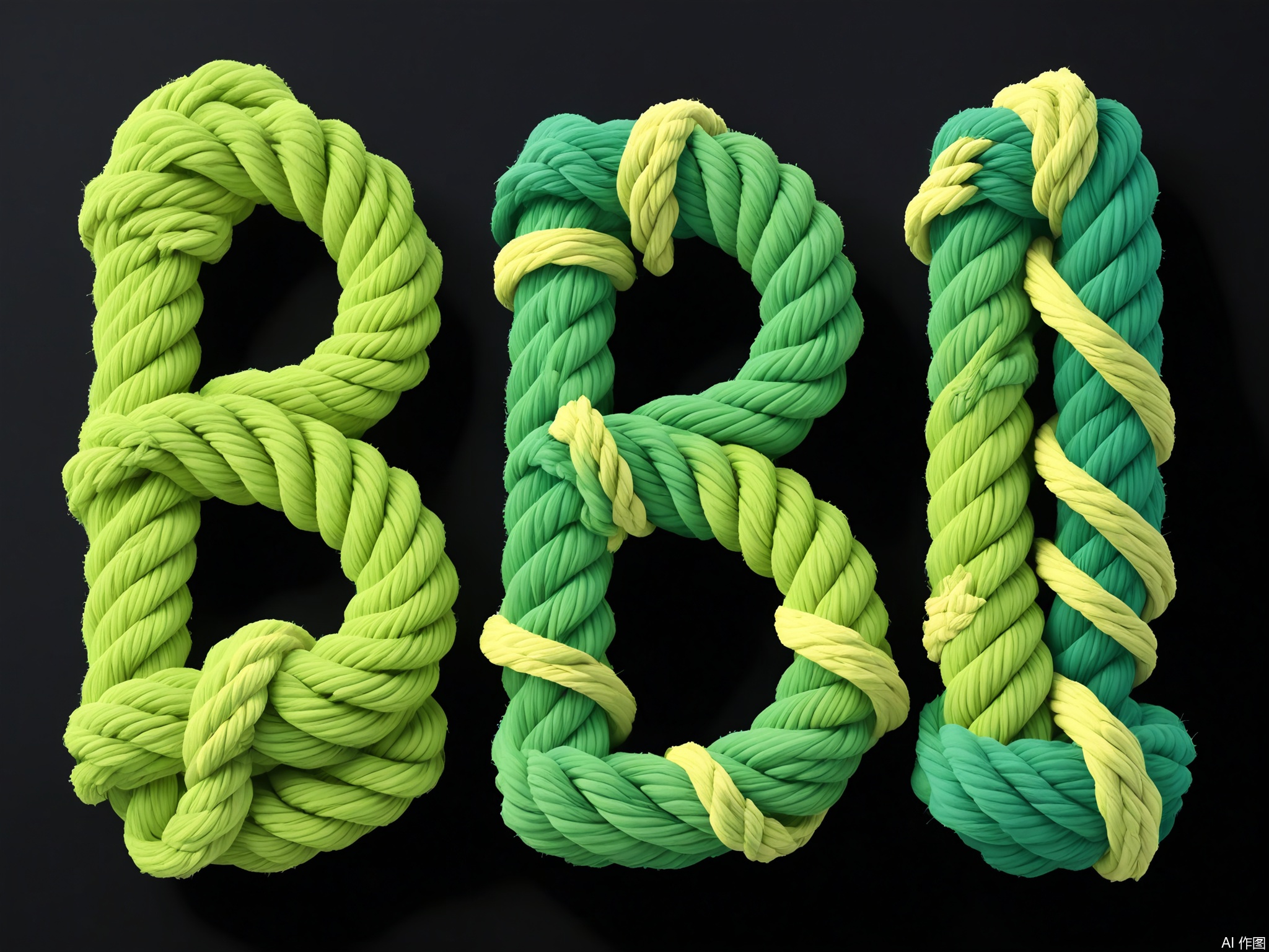 XTZT, The word "TUSIART" is spelled out in colorful, twisted ropes against a black background. The ropes, intertwined in a playful and creative manner, feature a blue-green gradient. The vibrant image has a bright and cheerful aesthetic, with the ropes' textures and curves adding a tactile element. The word "TUSIART" is centered, making it the focal point, in a whimsical and engaging style perfect for conveying affection and warmth.


