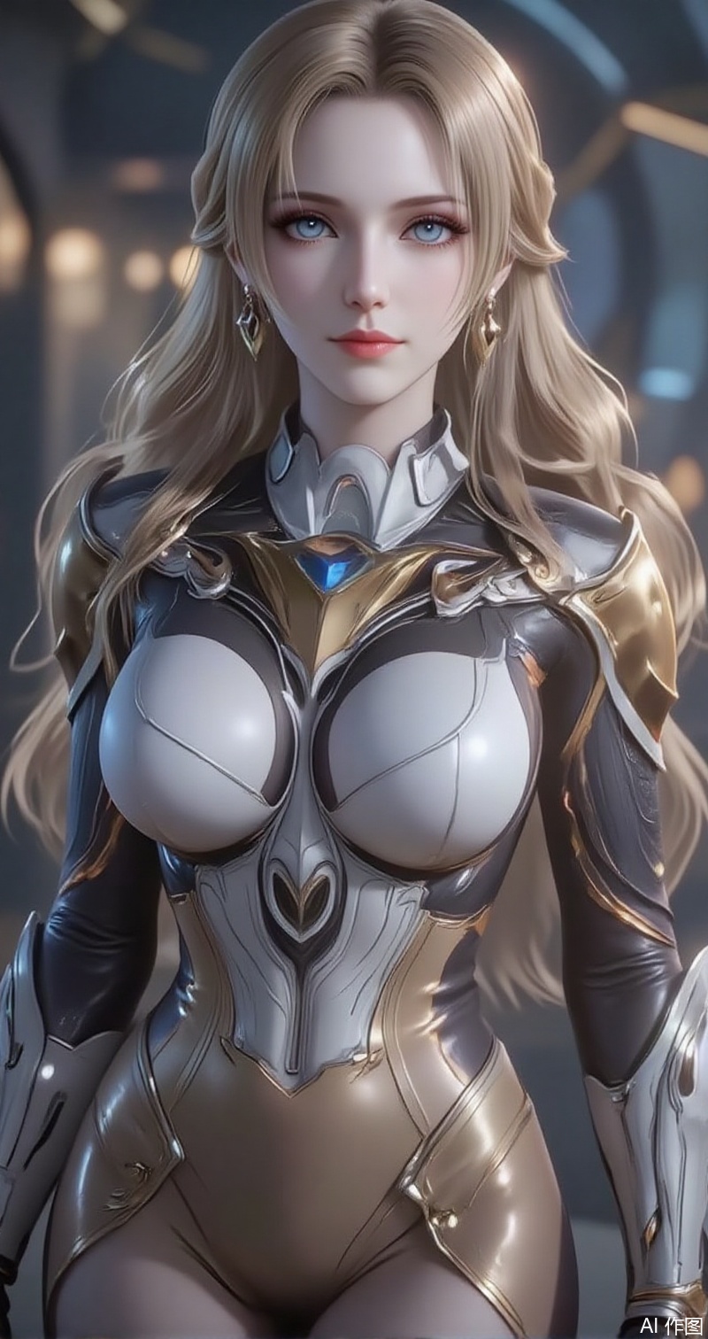 nvdi,lvjing,lvjing,dahe,zhanyi,baoshi,zhennite,
blonde hair,long hair,blue eyes,fair_skin,jewelry,earrings,
1girl, breasts, solo, armor, large breasts, standing, shoulder armor, boobplate, gauntlets, gloves,9