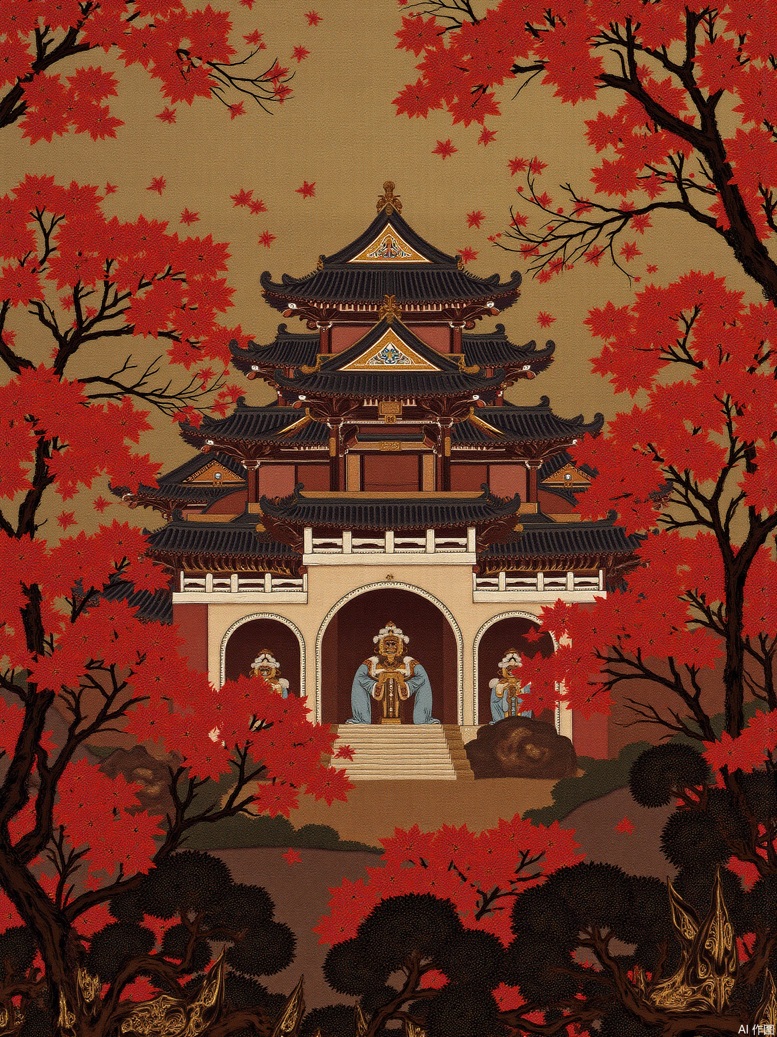 artist_ytrc painting,masterpiece,best quality,good quality,newest,very aesthetic,absurdres,Visual impact,A shot with tension,
ultra-high resolution,32K UHD,sharp focus,Emotionalization,unconventional supreme masterpiece,masterful details,
Imperial Palace in Autumn,