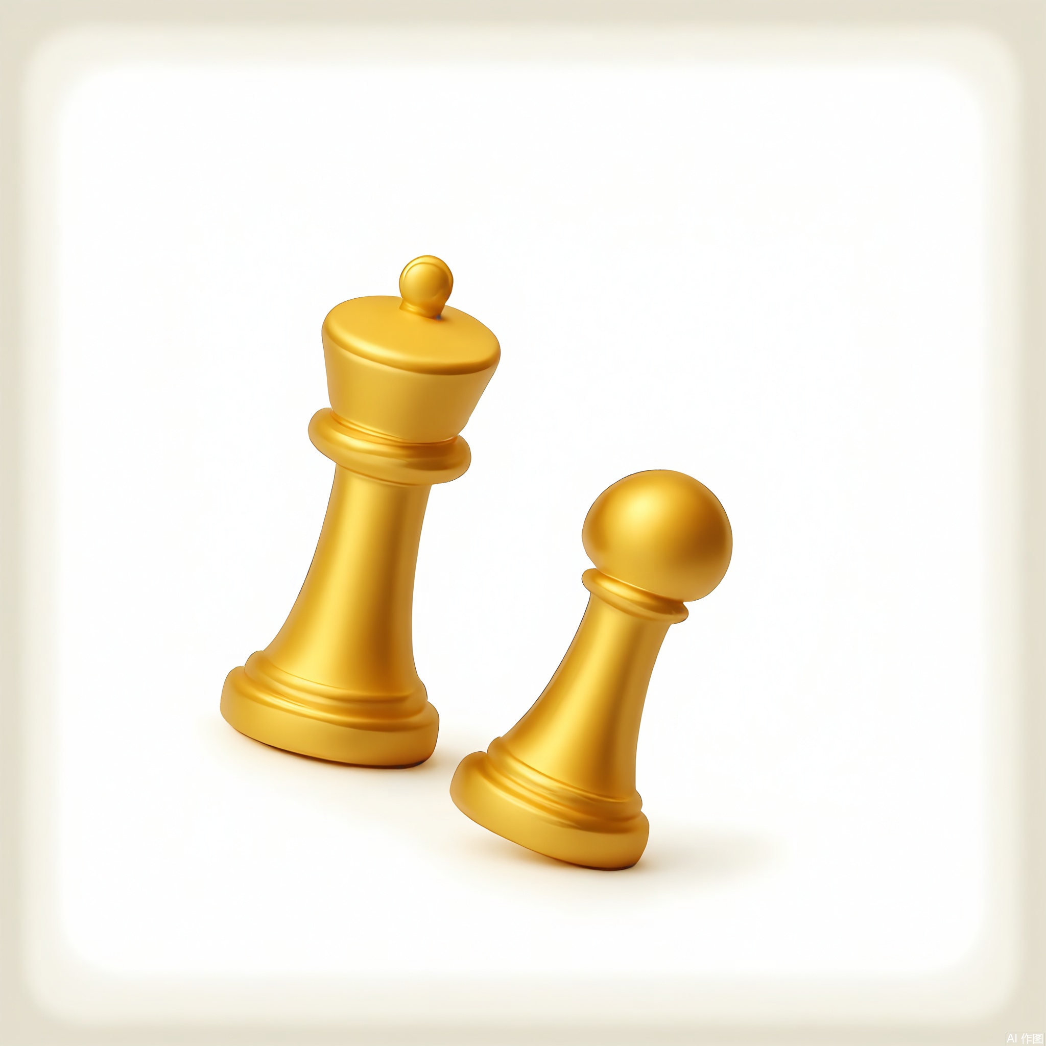 HJCZ, A miniature golden chess rook, its battle-worn texture contrasting with a pristine white backdrop. Soft directional lighting highlights the carved turrets and a single emerald inlaid at the base.

