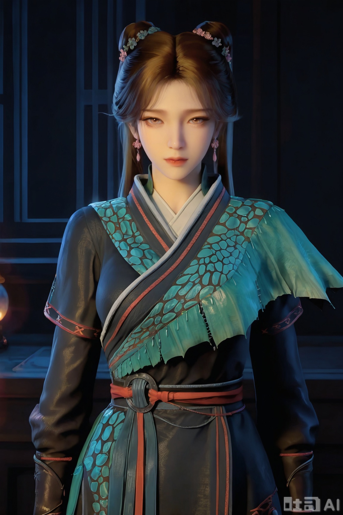 1girl, solo, breasts, looking at viewer, brown hair, brown eyes, jewelry,  earrings, chinese clothes,realistic,
masterpiece, 8k, hd, amazing quality, best quality, high resolution, goldenfieldszho, newest, very aesthetic, ultra-detailed, absurdres, perfect lighting, volumetric lighting, (dark lighting), shadowing, (good shadowing), depth of field, lens flare, scenery, amazing aesthetics, cinematic lighting, cinematic, shading, (good shading), counter_shading, ,handsome,interesting,good colors, bright skin,Semi_Realistic,