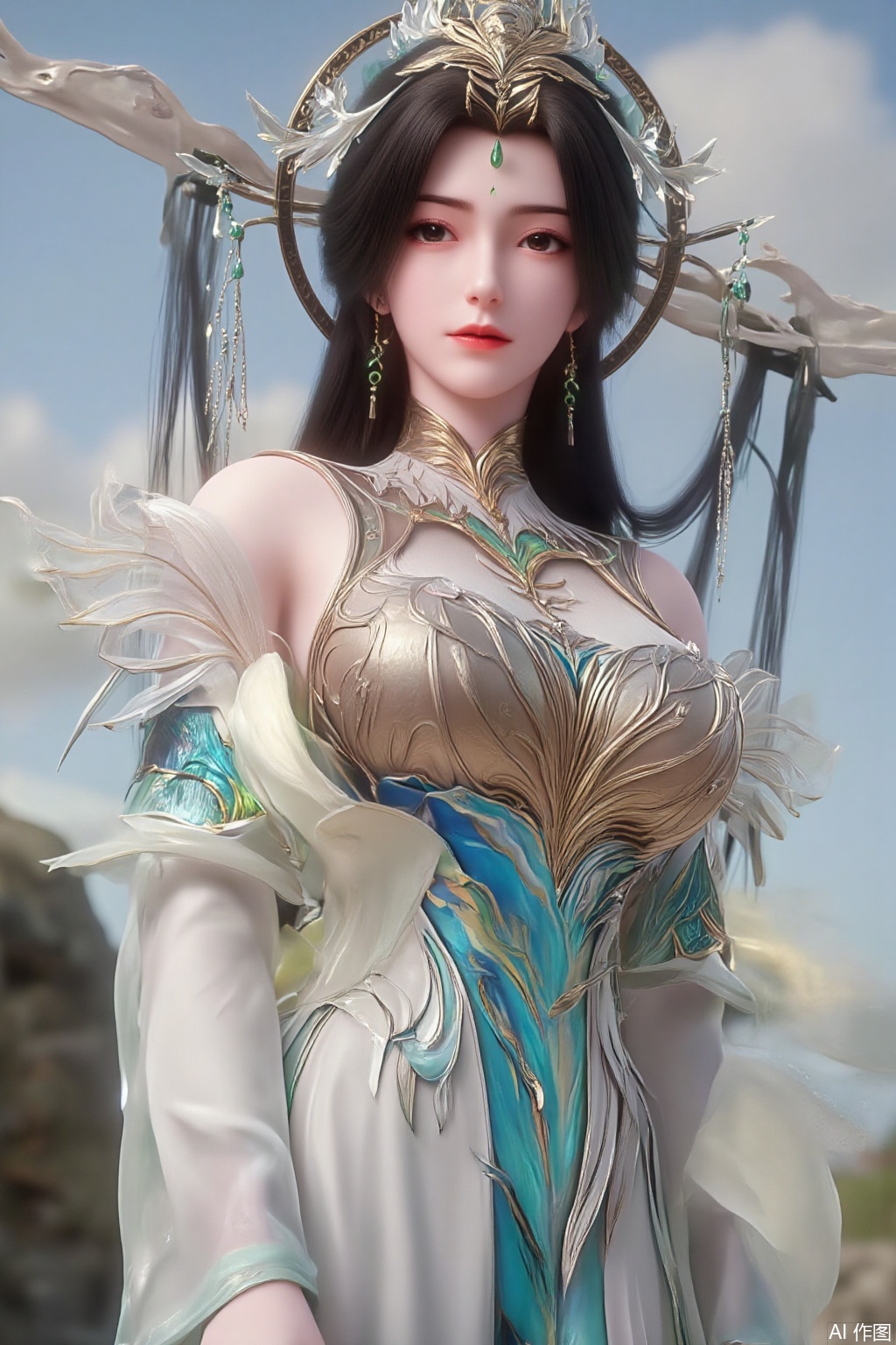 (masterpiece:1.2),best quality,extremely detailed wallpaper,perfect lighting1girl,solo,standing,looking at viewer,(cowboy_shot:1.3),,long hair,blurry background,depth of field,in summer,day,outdoors,nature,sea,(beach:1.4),(huge breasts:2.99),(full breasts:2.99),XcaiyunK,XlimuwanJCB,Xjiningshuang,XjiningshuangX2,XzixinK,XliushenWDDk,XtingerY,XbaiyuekuiXY,XqingyiXYK,COLORFUL CHAOS CRACKS AND DROPS,RAINBOW GLOW.
