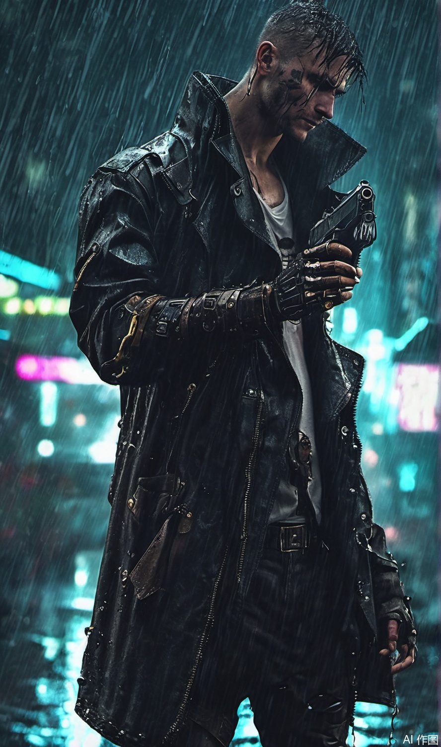 cyberpunk,rain,gun,love,man,fight,lighting,cool,taugh,steampunk