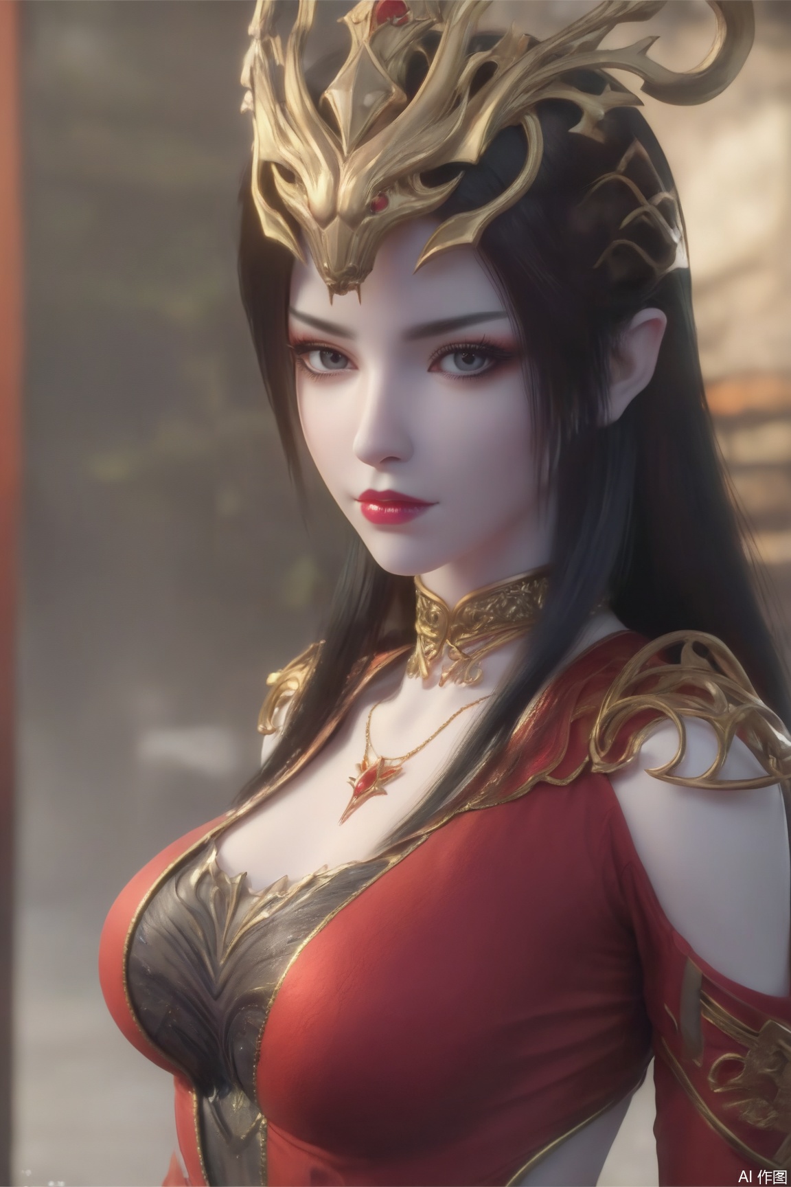 1girl, solo, long hair, looking at viewer, black hair, hair ornament, jewelry, upper body, red dress, 
masterpiece, best quality, absurdres, highres, amazing quality, very aesthetic,  newest, absurdres, highres, highly detailed, very aesthetic,