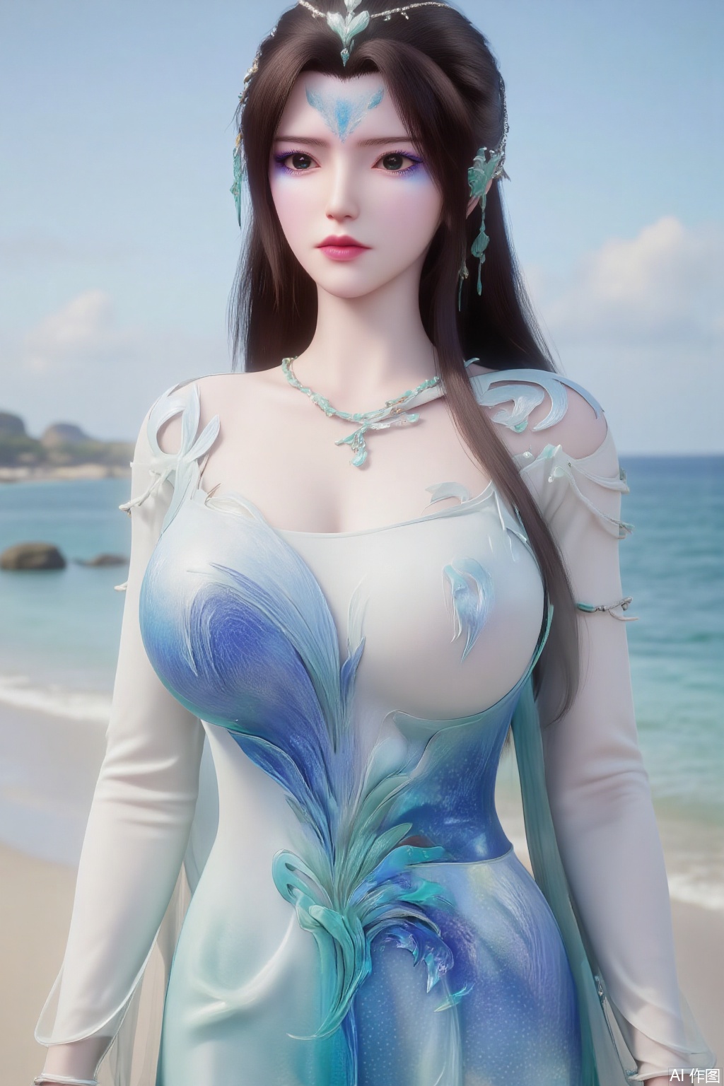  (masterpiece:1.2),best quality,3D animation,CG,absurdres,masterpiece,original,extremely detailed wallpaper,perfect lighting,(extremely detailed CG:1.2),1girl,solo,standing,(huge breasts:2.69),(full breasts:2.59),,looking at viewer,(cowboy_shot:1.1),long hair,high heels,blurry background,depth of field,motion blur,long dress,china_dress,chinese_style,bare shouders,crystal_earrings,headpiece,hair_tie,chest_jewel,gem,necklace,jewelry,in summer,day,outdoors,nature,sea,(rose,beach:1.49),(huge breasts:2.99),(full breasts:2.99),(very long legs,Diamond-studded high heels:1.5),XcaiyunK,XlimuwanJCB,Xjiningshuang,XjiningshuangX2,XzixinK,XliushenWDDk,XtingerY,XbaiyuekuiXY