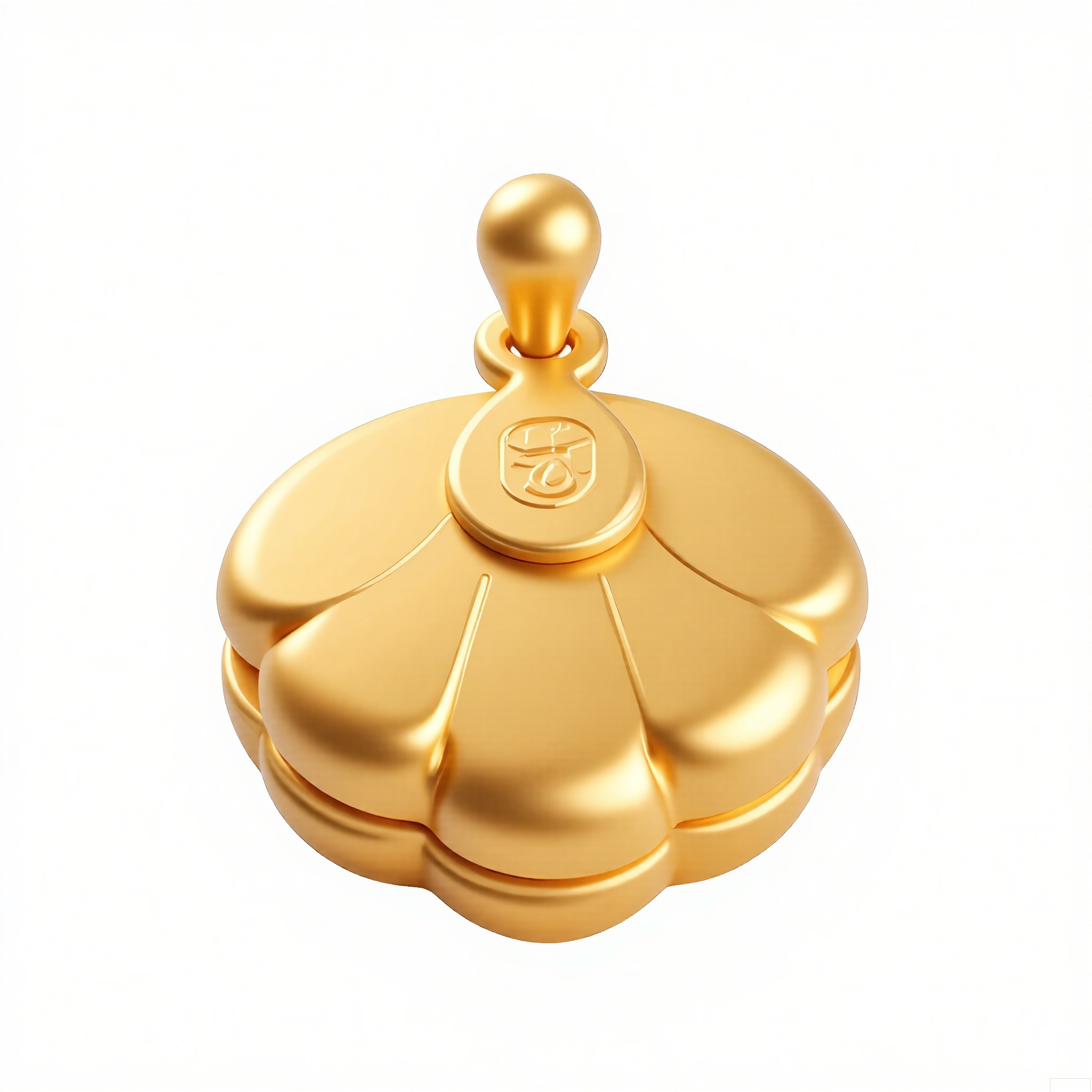 HJCZ,
A meticulously crafted, hyper-realistic CGI rendering of a diminutive, gleaming golden locket with a polished, mirror-like finish. The locket features intricate engravings on its surface and a delicate chain loop at the top. Set against a pristine white backdrop, the warm glow of the gold stands out vividly. The lighting accentuates the fine details and the locket's compact, rounded form, creating a minimalist yet captivating visual.
