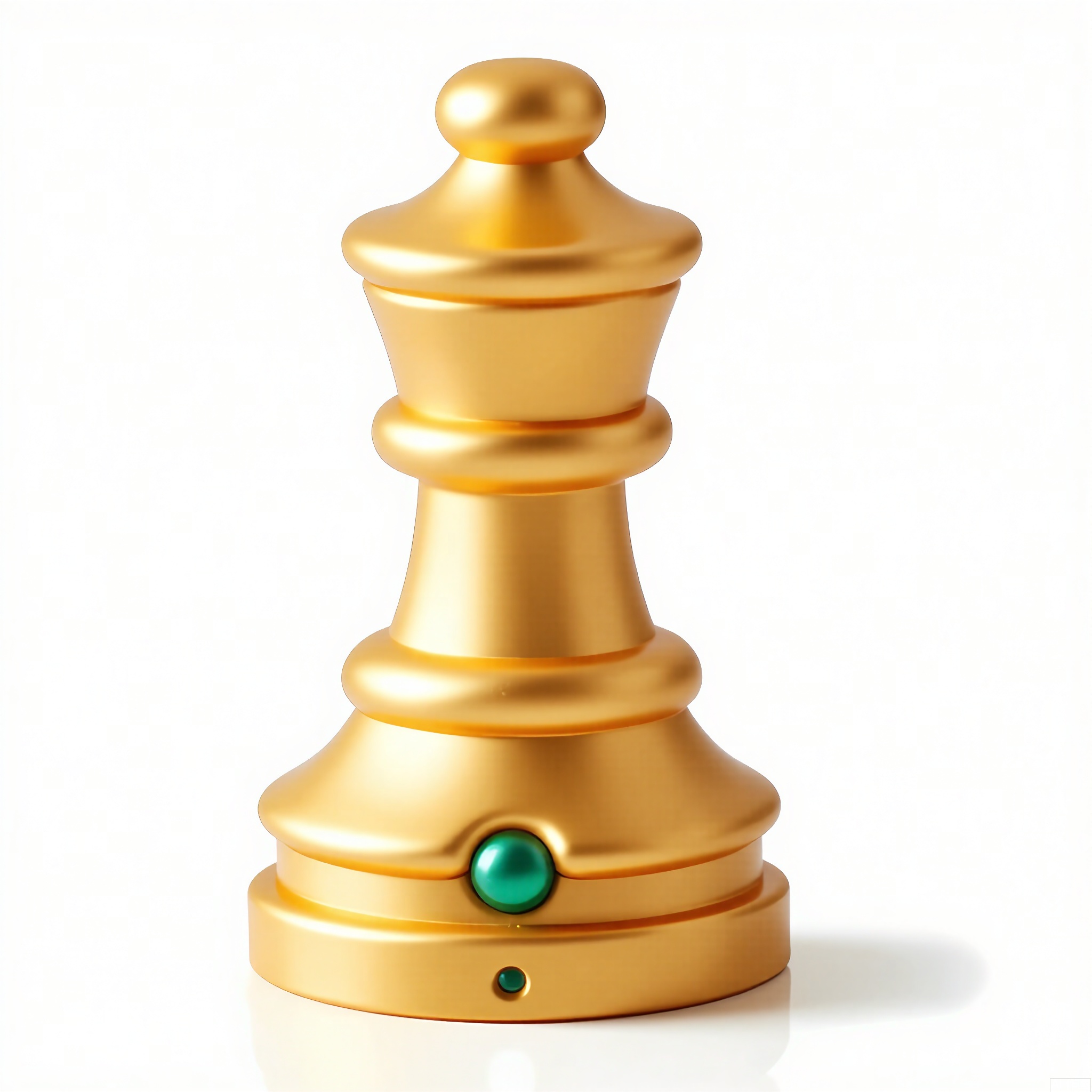 HJCZ,
A miniature golden chess rook, its battle-worn texture contrasting with a pristine white backdrop. Soft directional lighting highlights the carved turrets and a single emerald inlaid at the base.
