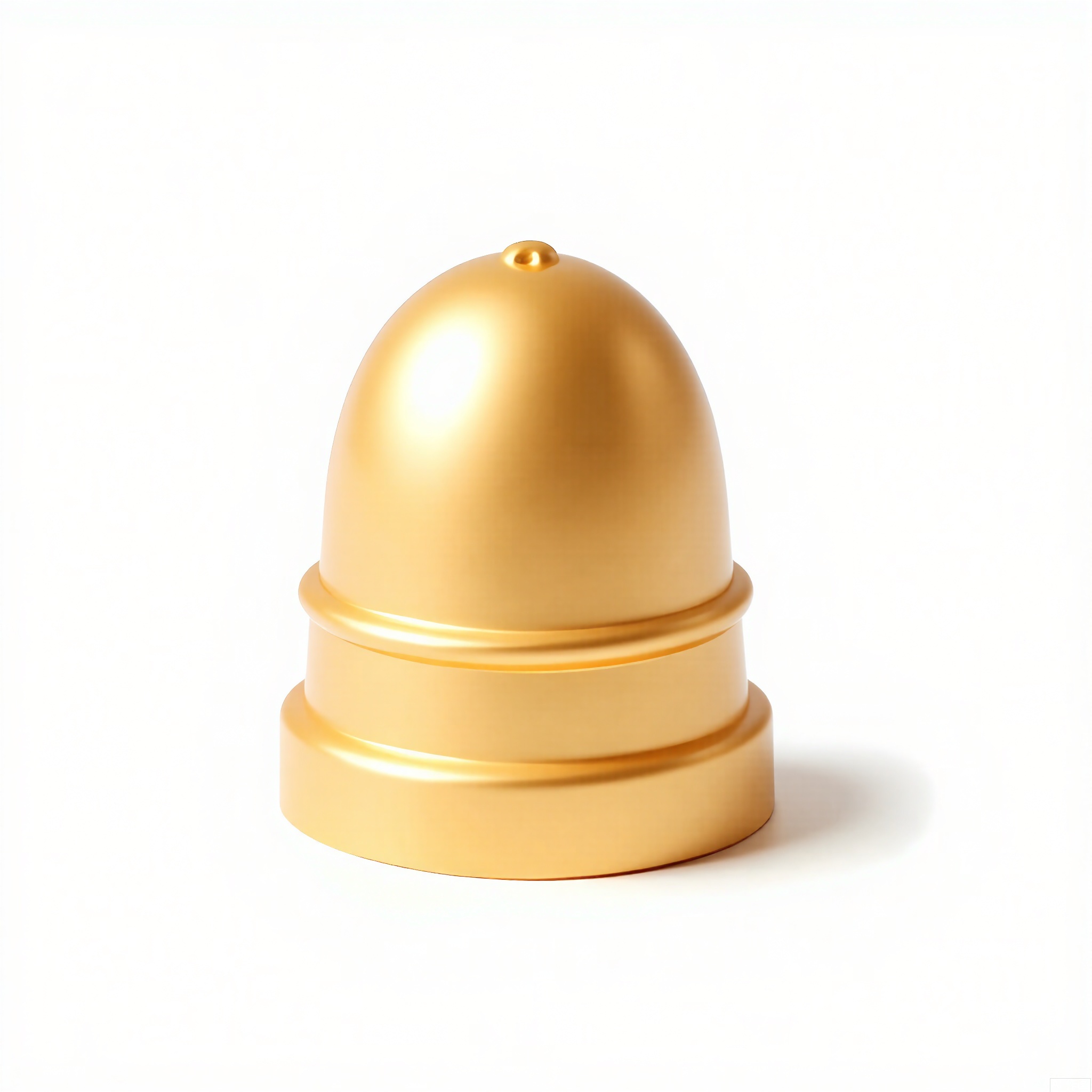 HJCZ,
A highly detailed, realistic CGI depiction of a tiny, golden thimble with a shiny, seamless surface. The thimble has a slight flare at the top and a series of small, evenly spaced indentations around its body. Placed on a pure white background, the gold thimble catches the light, highlighting its curves and the craftsmanship involved in its creation. The image has a clean, uncluttered aesthetic.
