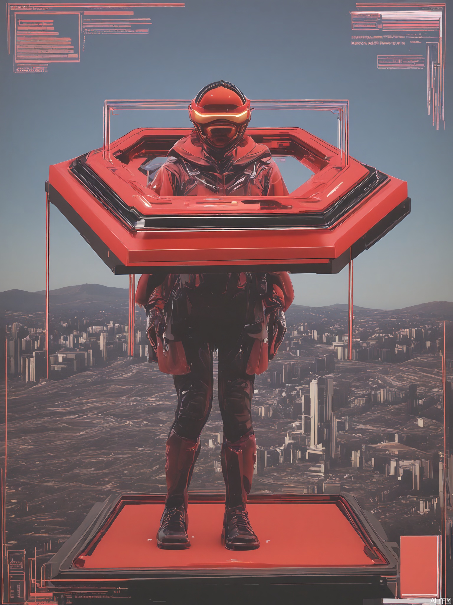 SBPK, A weathered detective with augmented reality visor cracks through a blood-red interface. The noir-inspired backdrop shows floating case files and 3D crime scene reconstructions.

