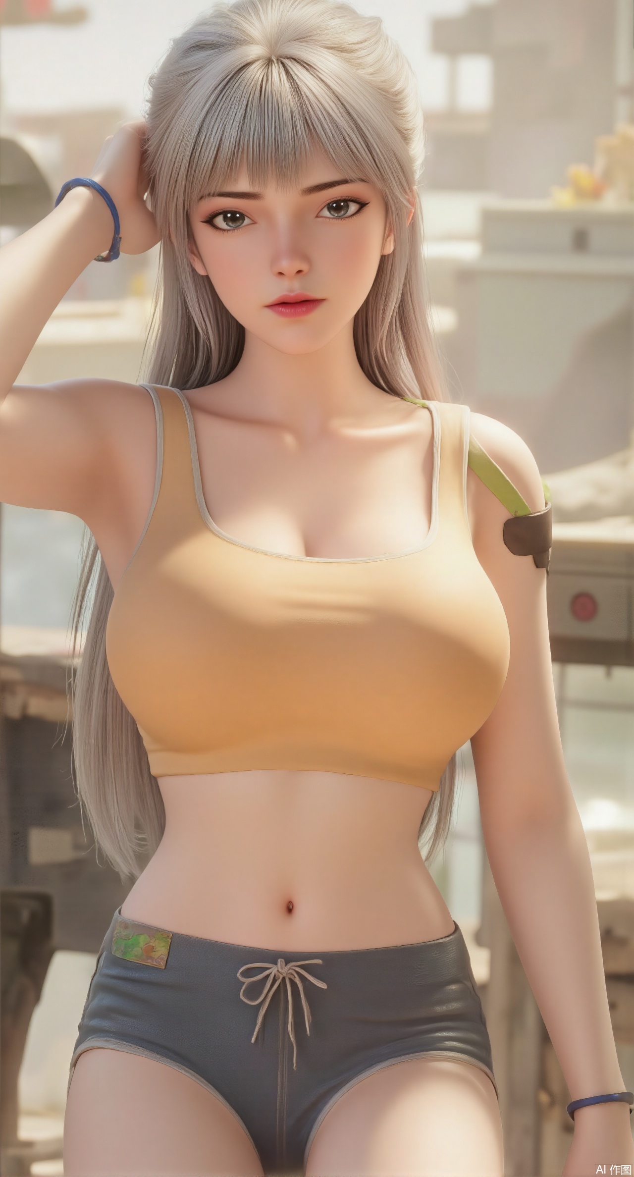 (masterpiece:1.2),best quality,extremely detailed wallpaper,perfect lighting1girl,solo,standing,looking at viewer,(cowboy_shot:1.3),,long hair,blurry background,depth of field,in summer,day,outdoors,nature,sea,(beach:1.4),(huge breasts:2.99),(full breasts:2.99),XcaiyunK,XlimuwanJCB,Xjiningshuang,XjiningshuangX2,XzixinK,XliushenWDDk,XtingerY,XbaiyuekuiXY,XqingyiXYK,COLORFUL CHAOS CRACKS AND DROPS,RAINBOW GLOW.