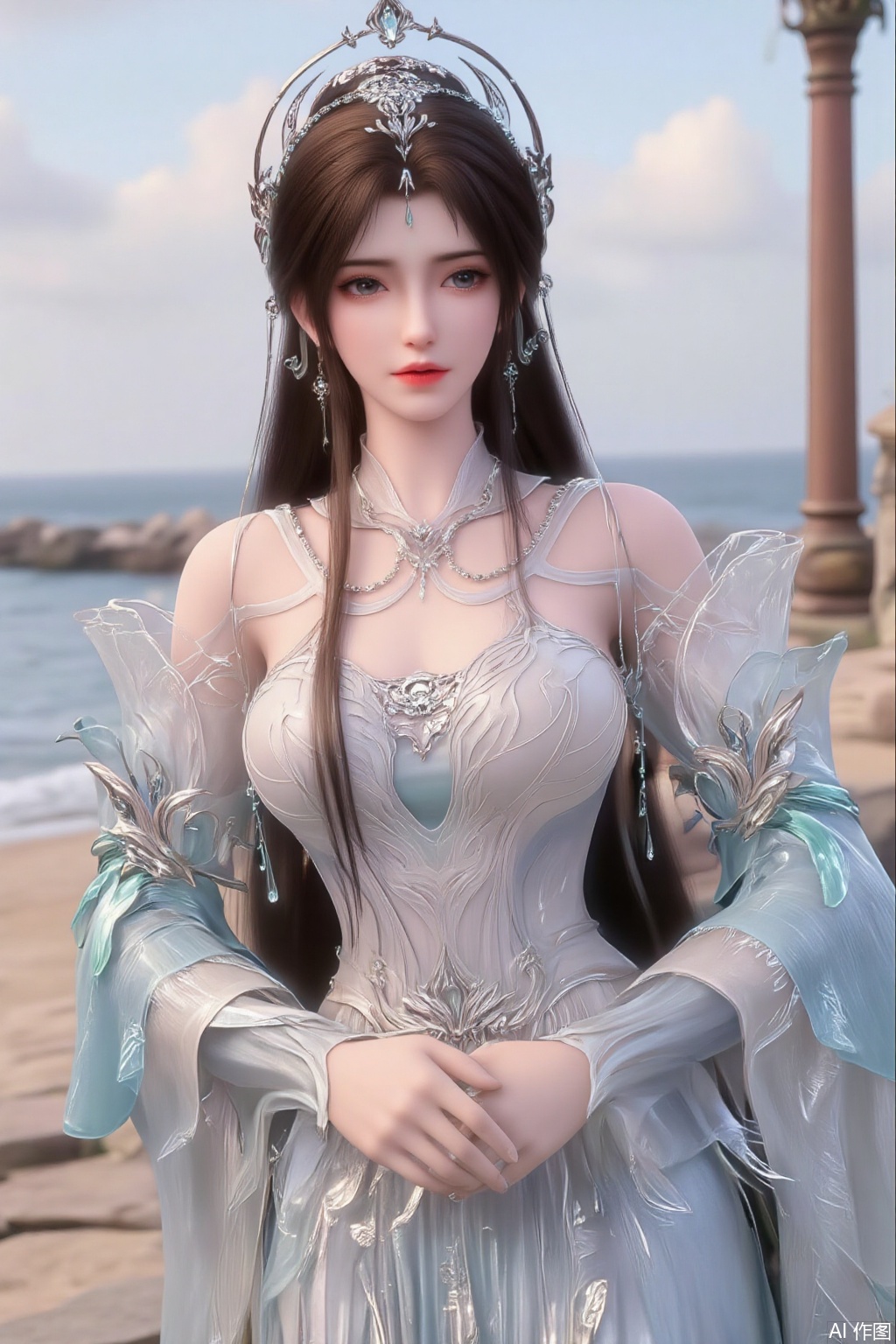  (masterpiece:1.2),best quality,3D animation,CG,absurdres,masterpiece,original,extremely detailed wallpaper,perfect lighting,(extremely detailed CG:1.2),1girl,solo,standing,(huge breasts:2.69),(full breasts:2.59),,looking at viewer,(cowboy_shot:1.1),long hair,high heels,blurry background,depth of field,motion blur,long dress,china_dress,chinese_style,bare shouders,crystal_earrings,headpiece,hair_tie,chest_jewel,gem,necklace,jewelry,in summer,day,outdoors,nature,sea,(rose,beach:1.49),(huge breasts:2.99),(full breasts:2.99),(very long legs,Diamond-studded high heels:1.5),XcaiyunK,XlimuwanJCB,Xjiningshuang,XjiningshuangX2,XzixinK,XliushenWDDk,XtingerY,XbaiyuekuiXY