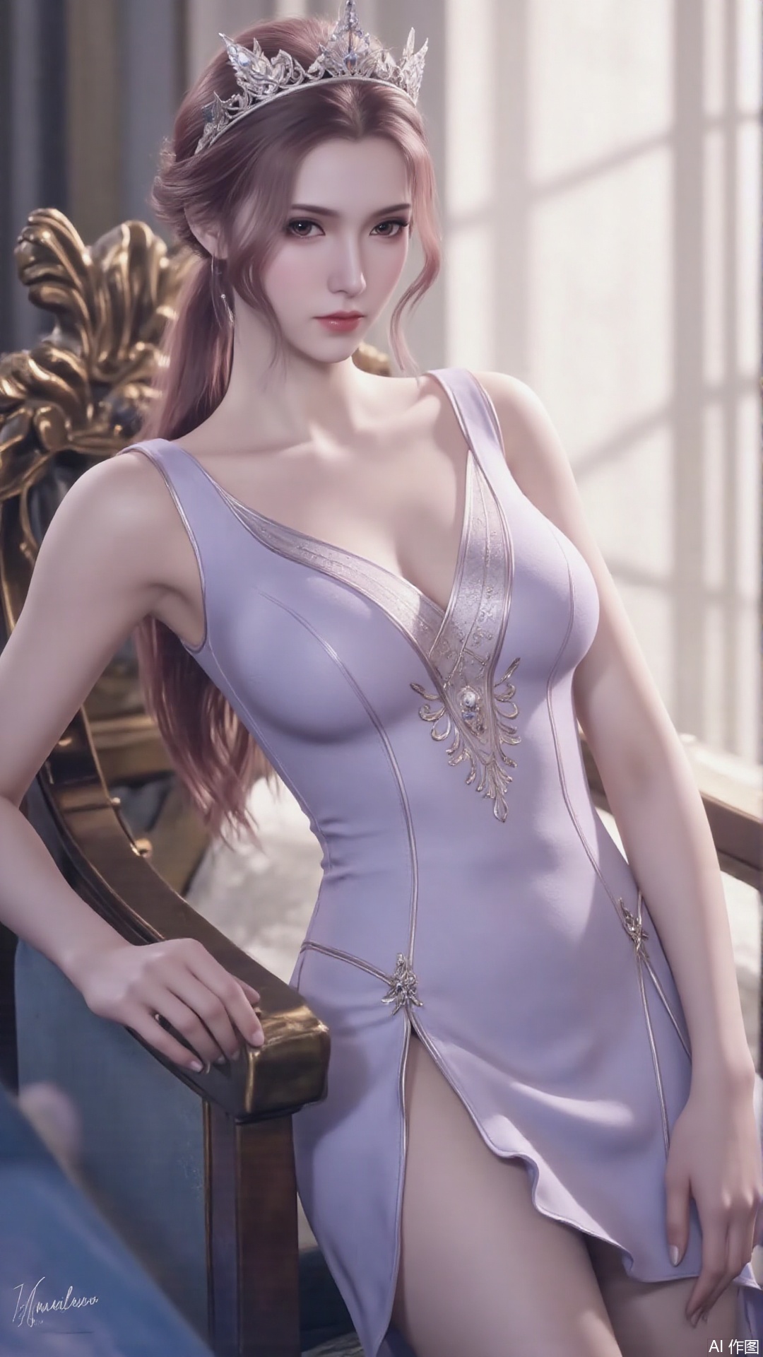 1girl, solo, sleeveless dress, looking at viewer, mischevious smile, perfect body, scenery, sharp focus, best quality, masterpiece, detailed outfit, illustration, perfect eyes, finely detailed beautiful anime eyes, realistic skin, intricate details, best lighting, depth of field, ultra high resolution, cowboy_shot