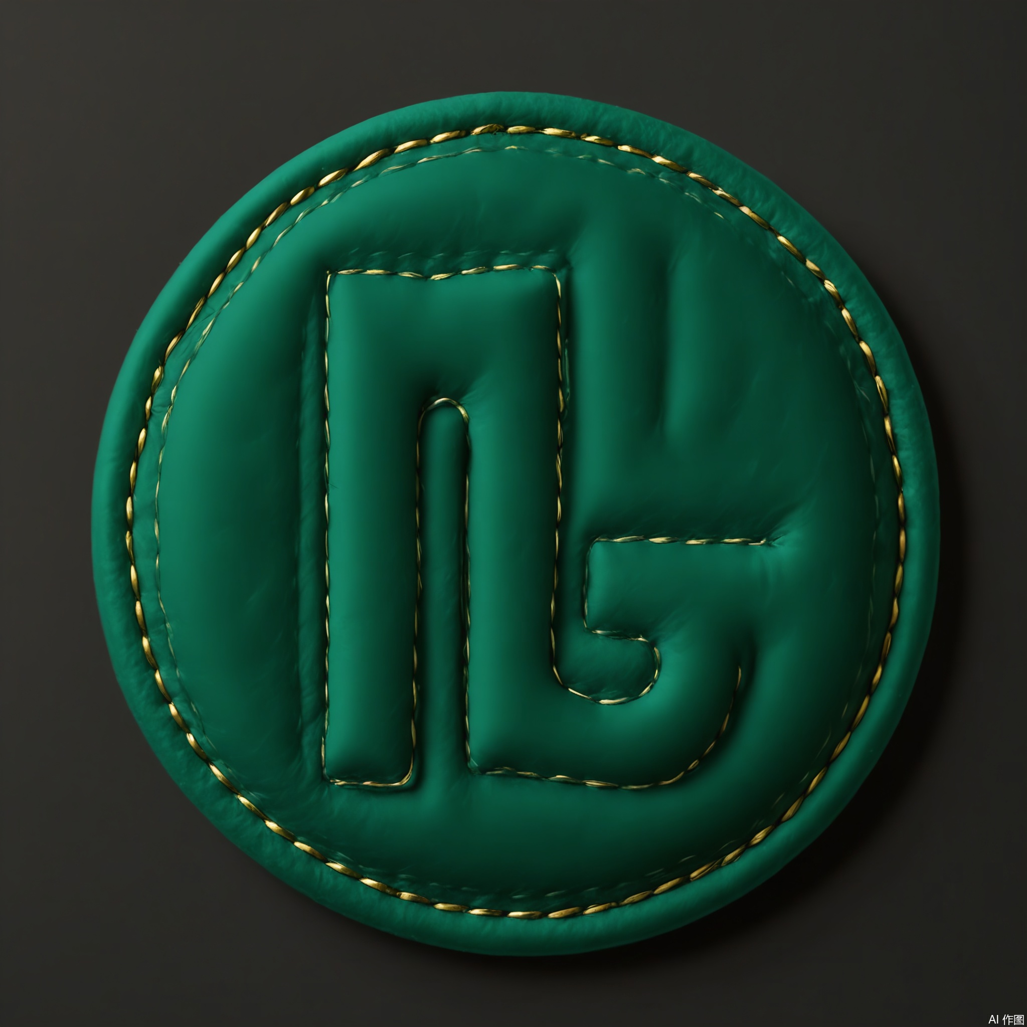 MZTB, Photograph of a circular, emerald green felt logo icon with a gold, embroidered star shape in a sleek, modern font. The icon has a plush, napped texture and is edged with golden thread. The background is a muted taupe color. The image is crisply lit, emphasizing the intricate embroidery and the softness of the felt. The logo icon is perfectly centered in the frame, with a subtle shadow beneath it, creating a sense of depth. The style remains simple and minimalist, accentuating the icon's design and tactile quality.
