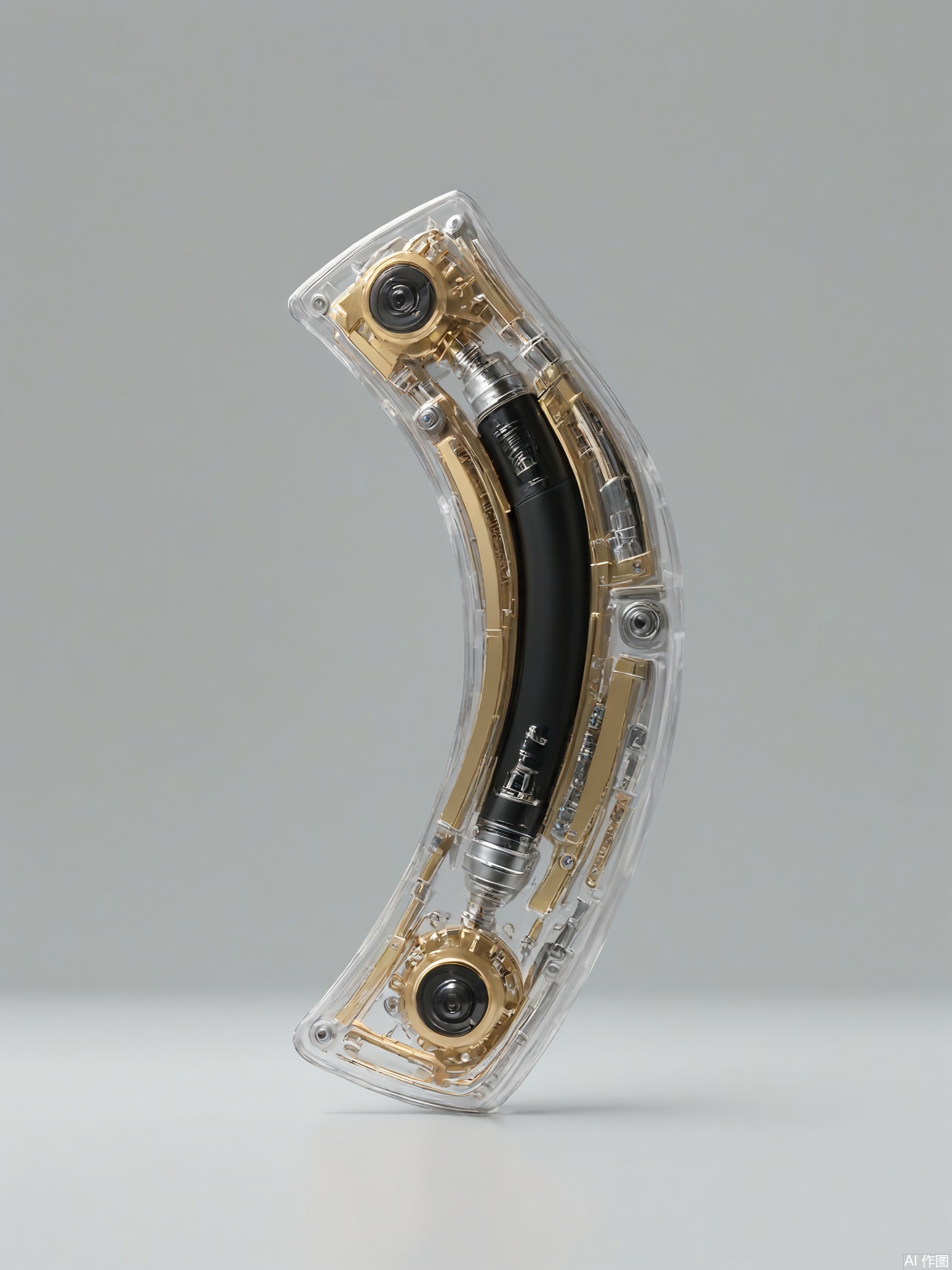 JXZT, A highly detailed, futuristic, and abstract sculpture made from transparent and metallic materials, featuring the letter "TENSOR" composed of a complex network of interconnected geometric shapes, thin rods, and glowing filaments. The sculpture has a sleek, angular design with sharp edges and smooth curves, resembling a fusion of modern architecture and advanced technology. The background is a plain, light grey, making the sculpture the focal point. The lighting accentuates the contrast between the transparent sections and the metallic elements, creating a striking visual effect.

