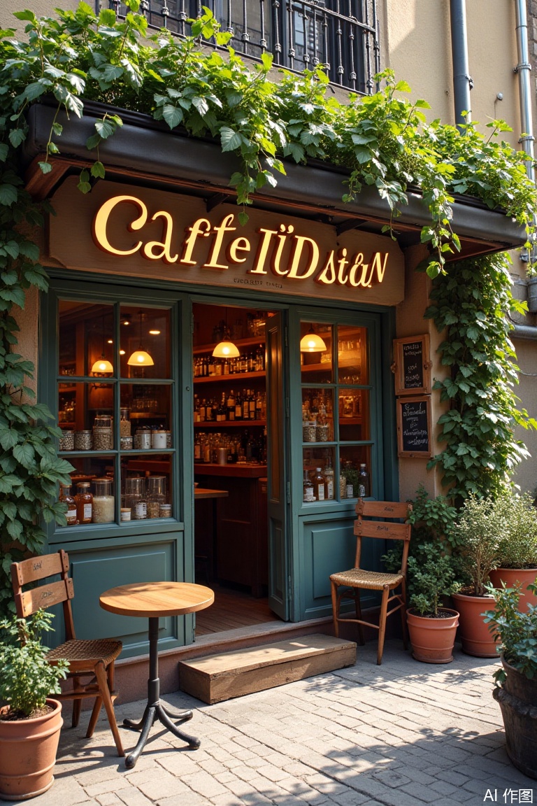landscapejam,cafeidian, Photograph of a quaint café shop. 