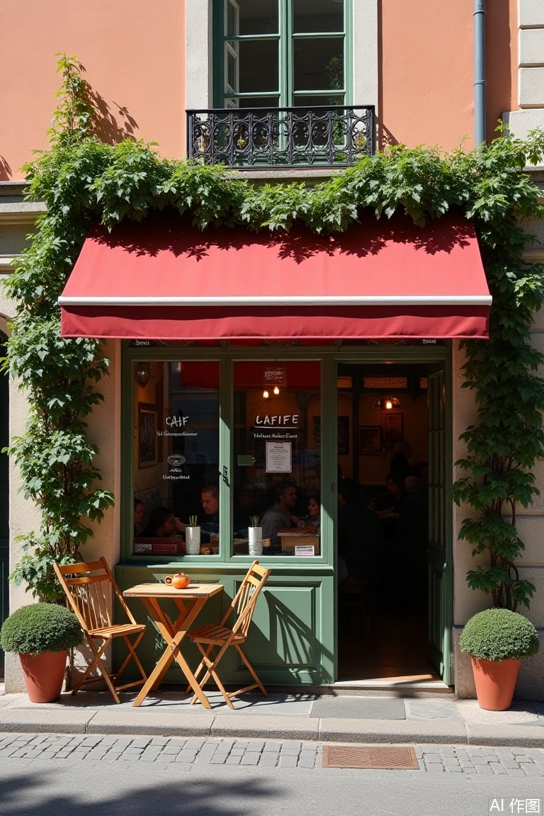 landscapejam,cafeidian, Photograph of a quaint café shop. 