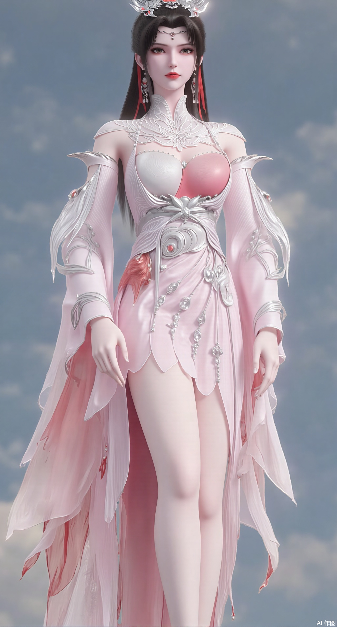(masterpiece:1.2),best quality,3D animation,CG,absurdres,masterpiece,original,extremely detailed wallpaper,perfect lighting,(extremely detailed CG:1.2),1girl,solo,standing,(huge breasts:2.69),(full breasts:2.59),,looking at viewer,(cowboy_shot:1.1),long hair,high heels,blurry background,depth of field,motion blur,long dress,china_dress,chinese_style,bare shouders,crystal_earrings,headpiece,hair_tie,chest_jewel,gem,necklace,jewelry,in summer,day,outdoors,nature,sea,(rose,beach:1.49),(huge breasts:2.99),(full breasts:2.99),(very long legs,Diamond-studded high heels:1.5),,XliumeiYK