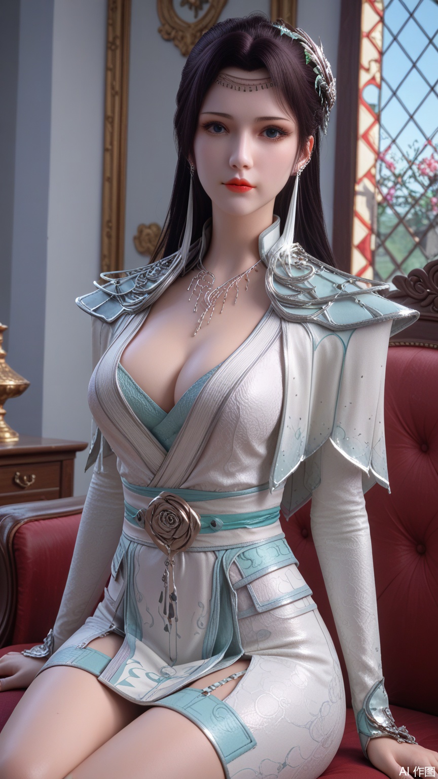 score_9_up,score_8_up,score_7_up, (high definition, Best quality, masterpiece, 4K, exquisite skin), perfect_anatomy, intricate details, 1girl, solo, big breasts, looking at viewer, sitting
