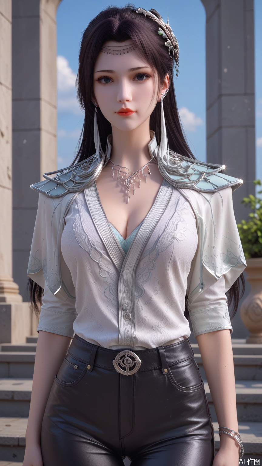 score_9_up,score_8_up,score_7_up, (high definition, Best quality, masterpiece, 4K, exquisite skin), perfect_anatomy, intricate details, 1girl, solo, big breasts, looking at viewer, cowboy_shot, (white shirt:1.2),black shorts