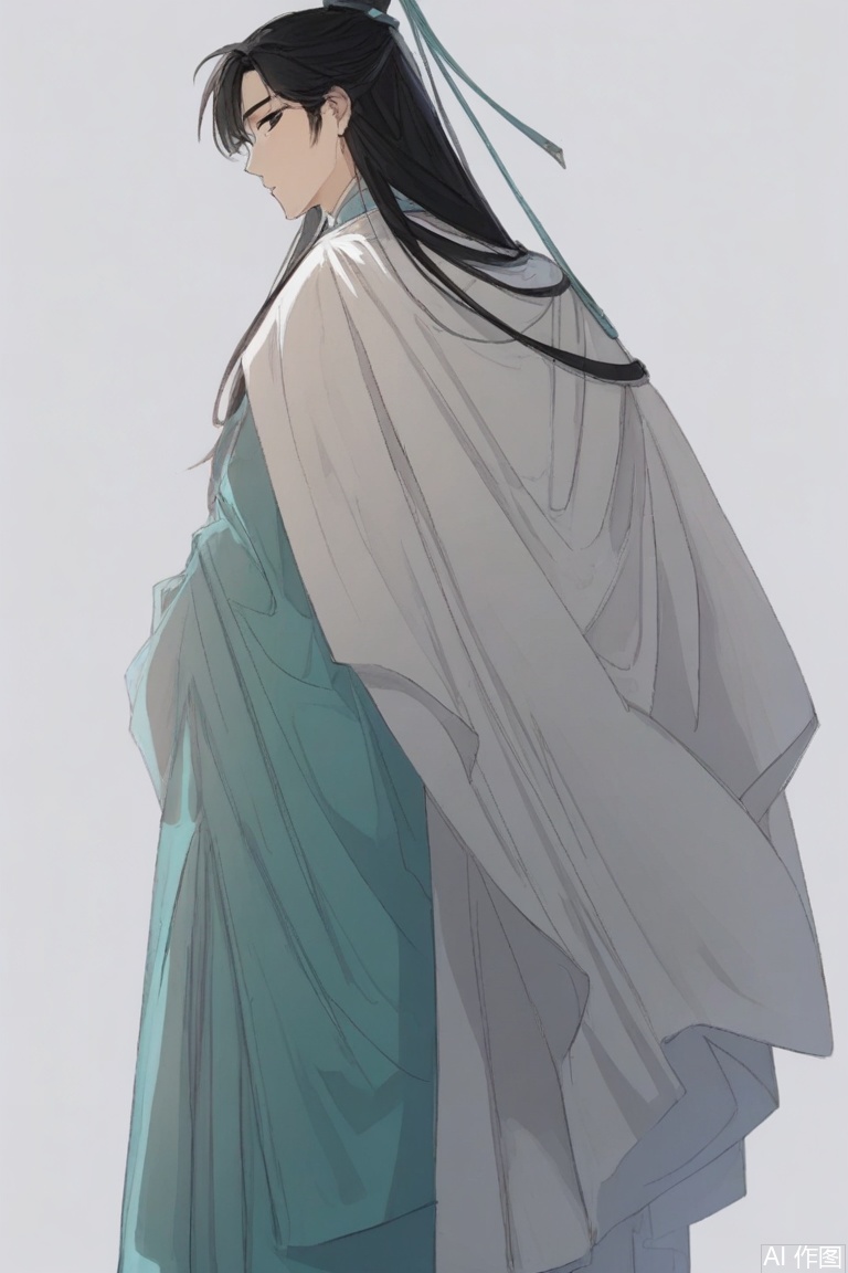 masterpiece, best quality, 
1boy,male focus,chinese clothes,hanfu,, simple background, white background,  wide sleeves, 