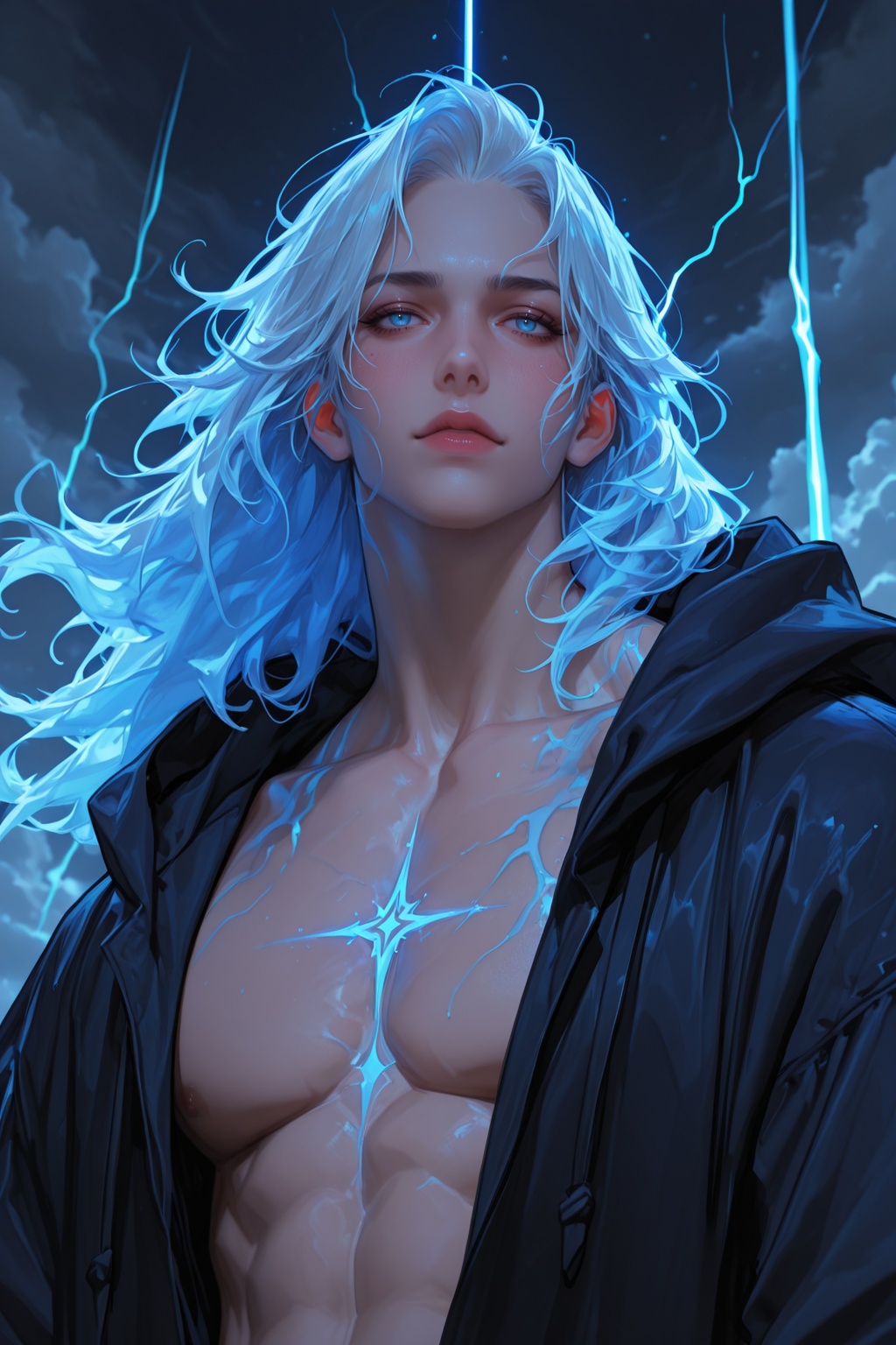 ............ (extremely close portrait),  ancient male storm mage with silver hair whipped by wind,  glowing arcane sigils...