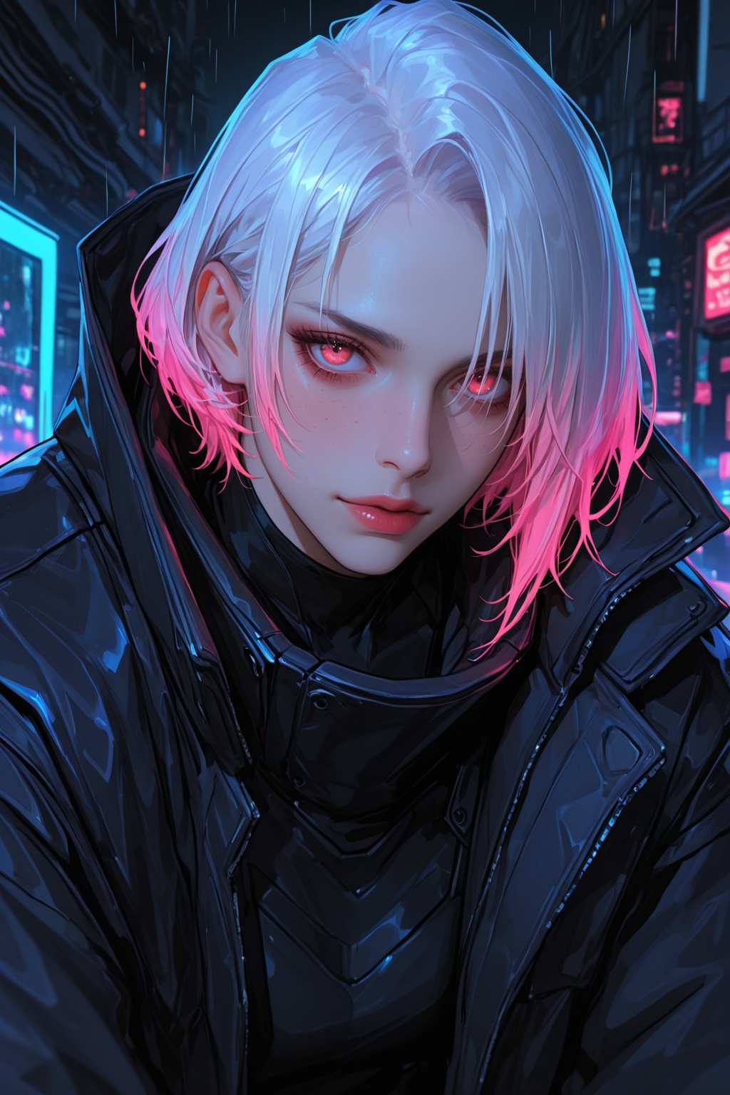 ............ close-up,  cinematic angle,  a stunning cyberpunk perfect beautiful girl with pale luminous skin on Tensor.Art