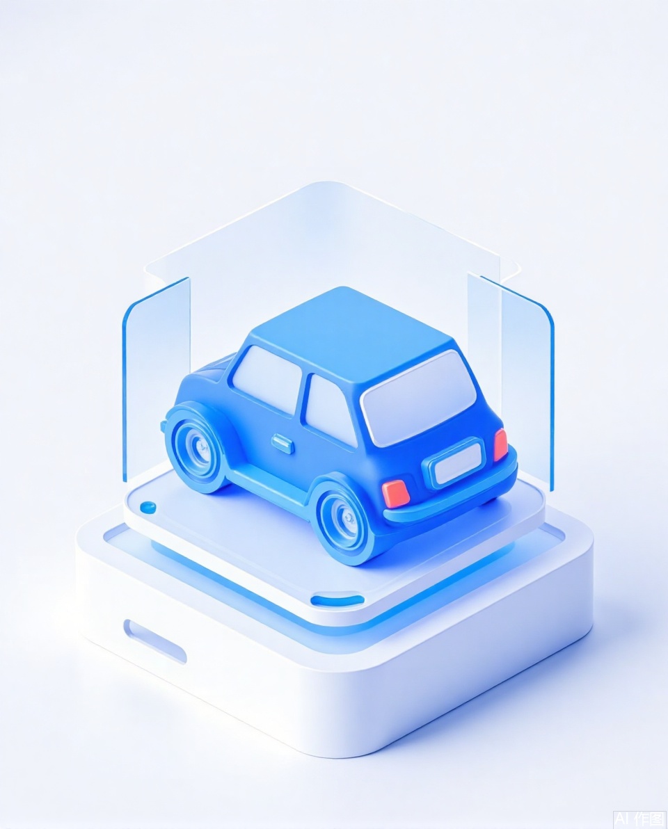 car, 3Dicon, Frosted Glass Texture, Transparent Glass Texture, Layered Design, Blue, Transparent Technology Awareness, White Background, Industrial Design, Minimalist Design, Isometric Design, Axisymmetric, Data, 3D Rendering, 8K,Three-dimensional icon