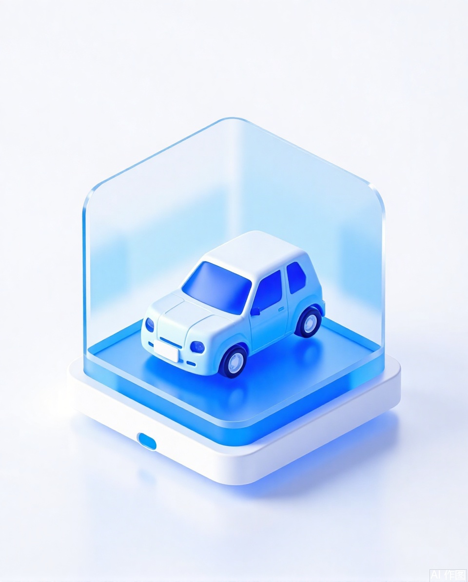 car, 3Dicon, Frosted Glass Texture, Transparent Glass Texture, Layered Design, Blue, Transparent Technology Awareness, White Background, Industrial Design, Minimalist Design, Isometric Design, Axisymmetric, Data, 3D Rendering, 8K,Three-dimensional icon