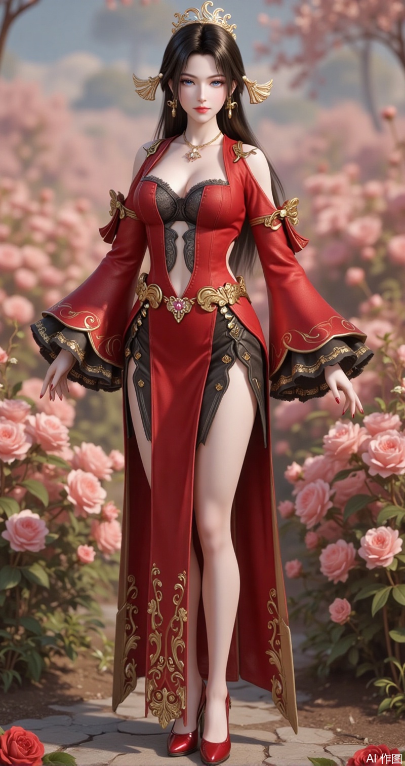 songyu,lvjing,baoshi,1girl,solo,long hair,outdoors,black hair,hair ornament,nature,brown hair,looking at viewer,blue eyes,,meidushayifu,1girl,solo,breasts,dress,high heels,jewelry,red dress,necklace,full body,red nails,standing,flower,flower background,cleavage,detached_sleeves,clothing cutout,gradient background,red footwear,3,cover,gradient background,close-up details,outstanding style,adding a touch of dimension to your images without compromising details,close-up,