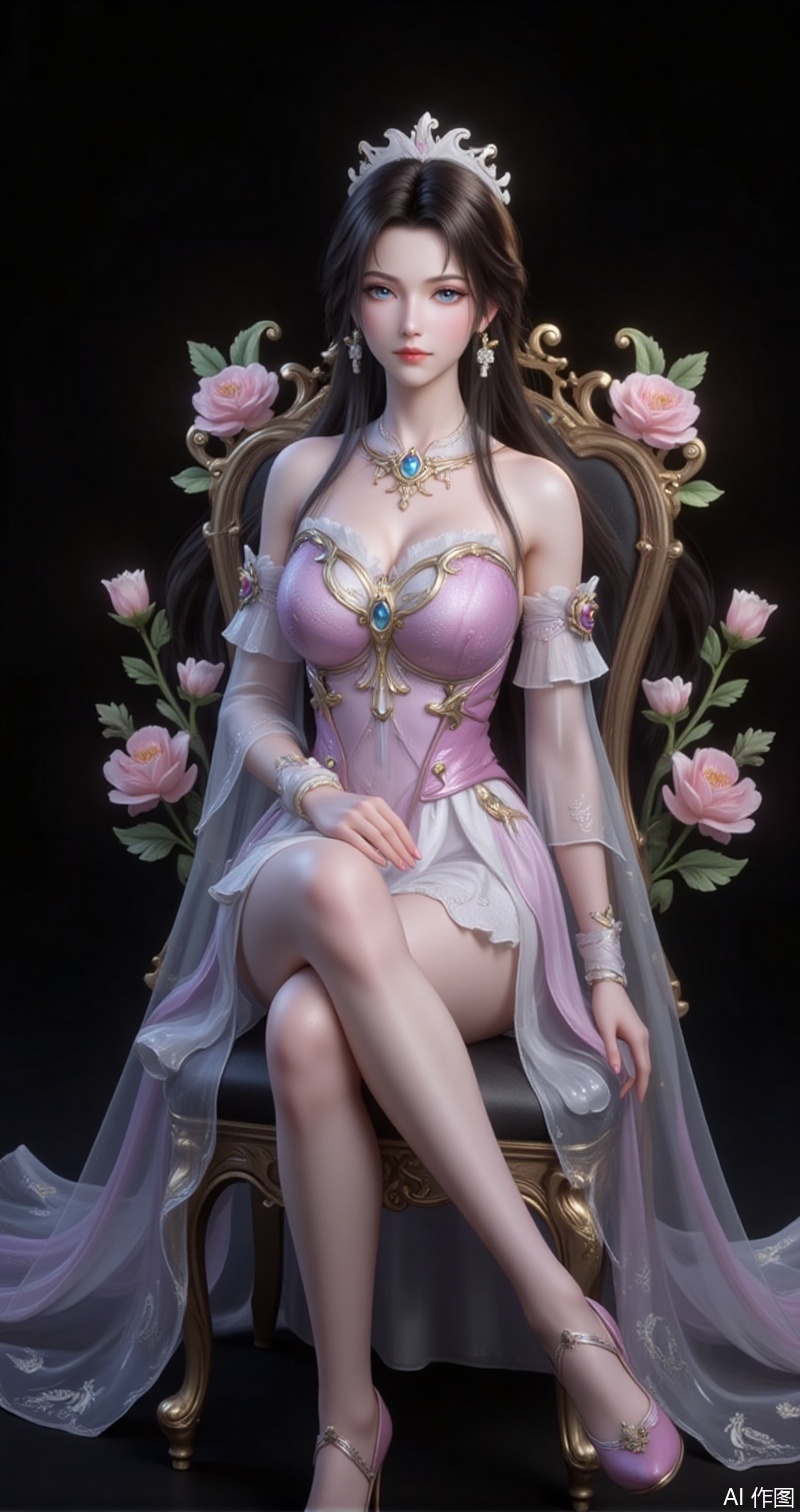 songyu,lvjing,baoshi,1girl,solo,long hair,outdoors,black hair,hair ornament,nature,brown hair,looking at viewer,blue eyes,xuneryifu,1girl,solo,dress,full body,black background,bare shoulders,detached sleeves,sitting,high_heels,chair,flower,flower background,bare legs,2,cover,gradient background,close-up details,outstanding style,adding a touch of dimension to your images without compromising details,close-up,