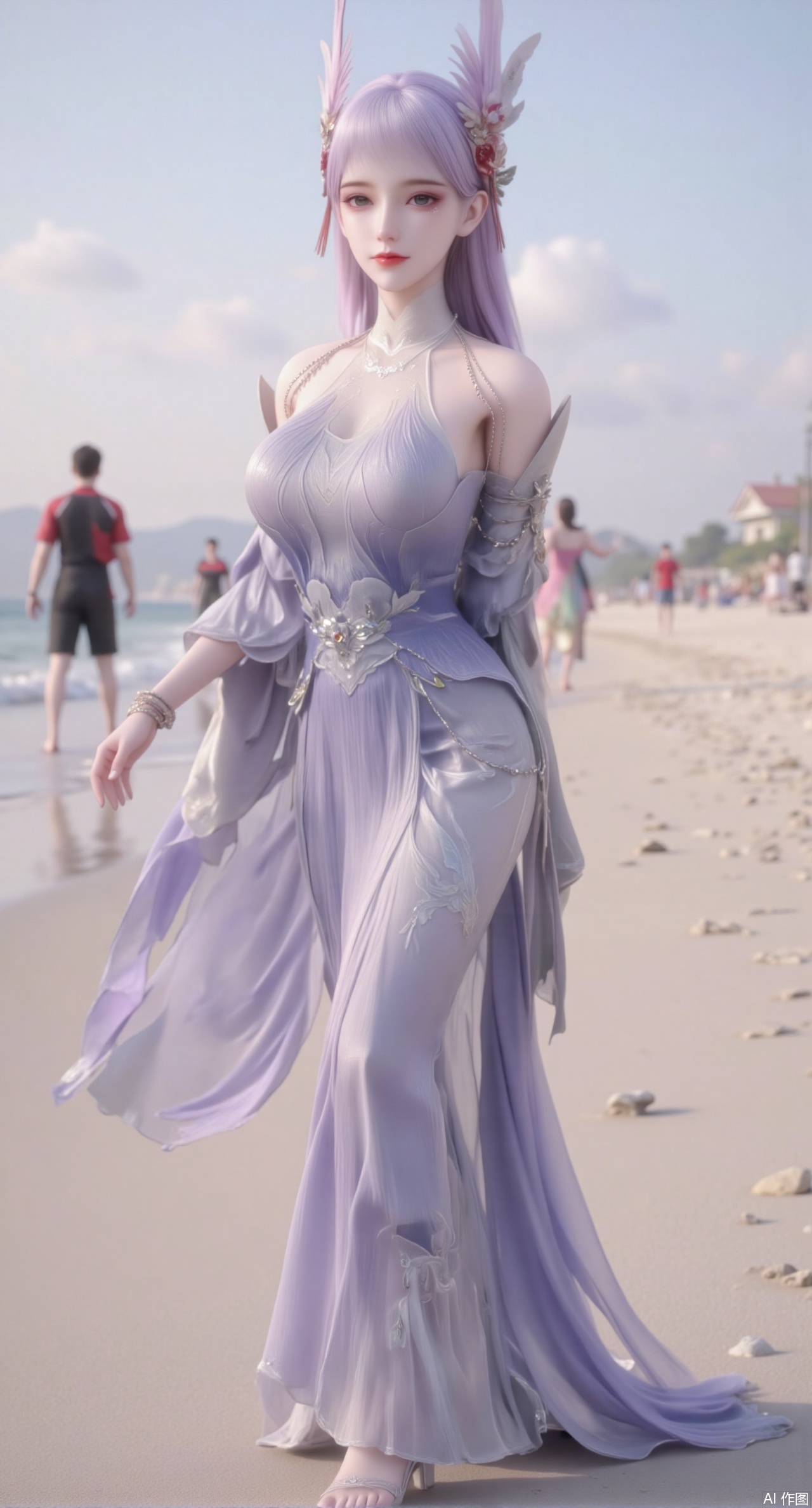 (masterpiece:1.2),best quality,(UE5.5,rendered with Unreal Engine 5,Unreal Engine 5,CG rendering:1.1),original,extremely detailed wallpaper,perfect lighting,1girl,solo,standing,(huge breasts:2.69),(full breasts:2.59),,looking at viewer,(cowboy_shot:1.1),long hair,high heels,blurry background,depth of field,motion blur,long dress,china_dress,chinese_style,bare shouders,crystal_earrings,headpiece,hair_tie,chest_jewel,gem,necklace,jewelry,in summer,day,outdoors,nature,sea,(rose,beach:1.49),(huge breasts:2.99),(full breasts:2.99),,Xmupeiling,XsongyuYK,XqiyueFHK,XheguangzhefandiYK,XxiaobaiNZYK,XlimuwanJCBYK,XmeijiK,XzhouruK