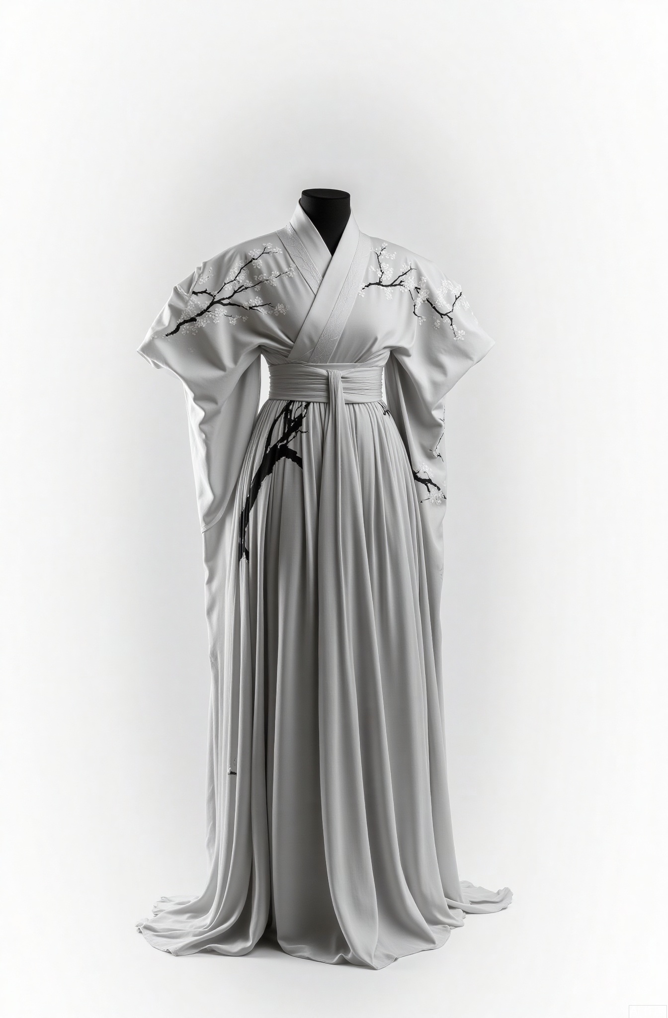 no humans, still life, hanfu, dummy, monochrome, simple background, branch, white background