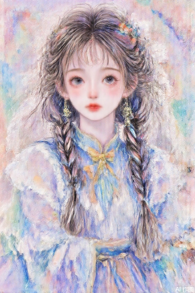 Cute sweet girl wearing Hanfu, wearing hair accessories, tulle, oracle yarn, solid color background