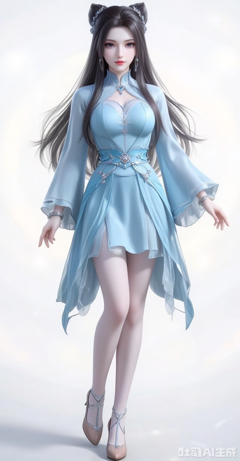 zhuzhuqing,1girl,solo,long hair,hair bun,double bun,black hair,looking at viewer,closed mouth,lips,jewelry,earrings,
ning,1girl,solo,high heels,dress,white background,full body,pantyhose,hair ornament,bracelet,jewelry,blue dress,long sleeves,simple background,bare legs,standing.
cover,gradient background,close-up details,outstanding style,adding a touch of dimension to your images without compromising details,close-up,white_background,simple background,lvjing
