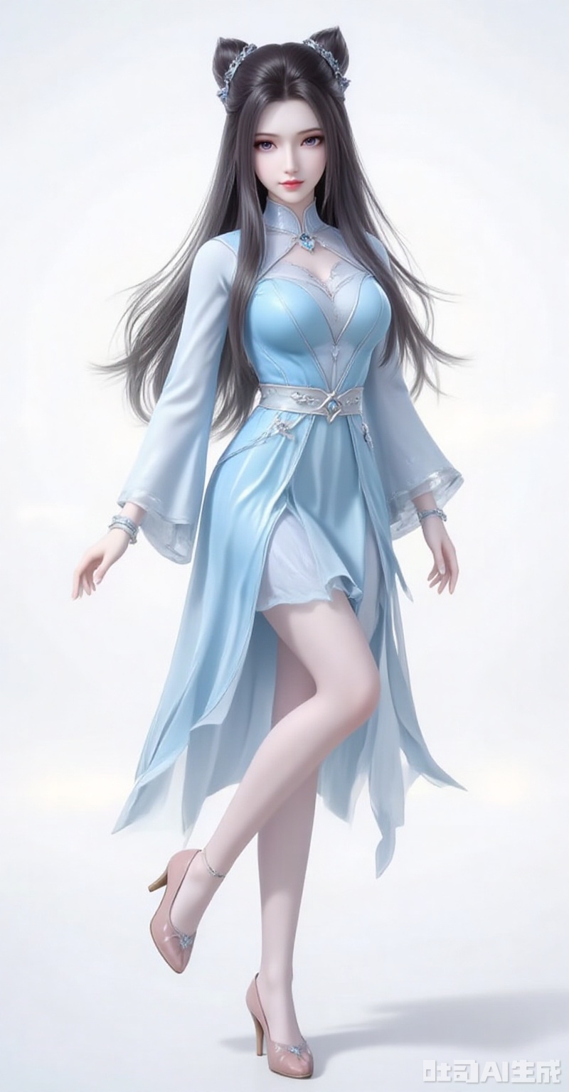 zhuzhuqing,1girl,solo,long hair,hair bun,double bun,black hair,looking at viewer,closed mouth,lips,jewelry,earrings,
ning,1girl,solo,high heels,dress,white background,full body,pantyhose,hair ornament,bracelet,jewelry,blue dress,long sleeves,simple background,bare legs,leg up,
cover,gradient background,close-up details,outstanding style,adding a touch of dimension to your images without compromising details,close-up,white_background,simple background,lvjing
