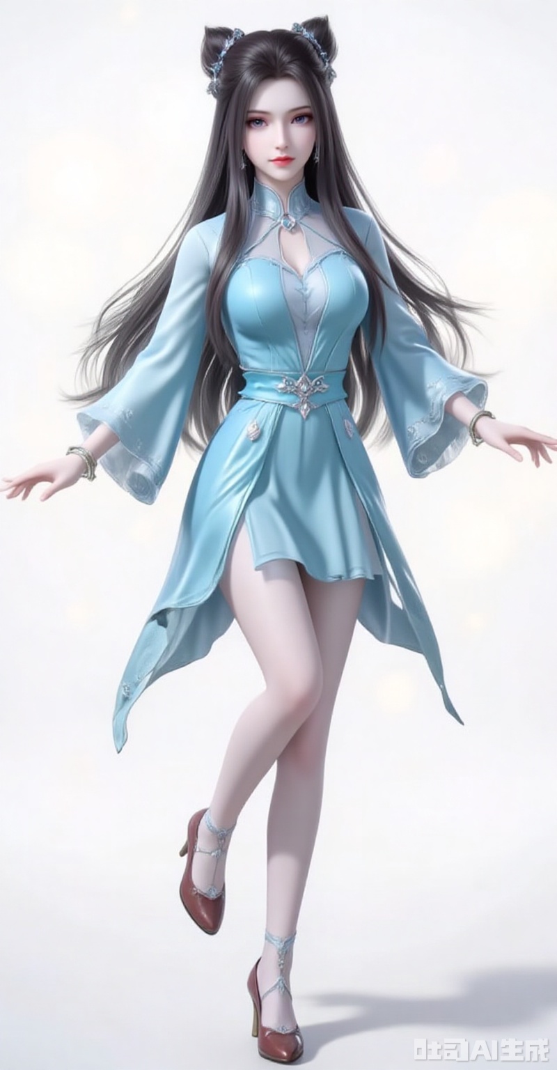 zhuzhuqing,1girl,solo,long hair,hair bun,double bun,black hair,looking at viewer,closed mouth,lips,jewelry,earrings,
ning,1girl,solo,high heels,dress,white background,full body,pantyhose,hair ornament,bracelet,jewelry,blue dress,long sleeves,simple background,bare legs,leg up,
cover,gradient background,close-up details,outstanding style,adding a touch of dimension to your images without compromising details,close-up,white_background,simple background,lvjing
