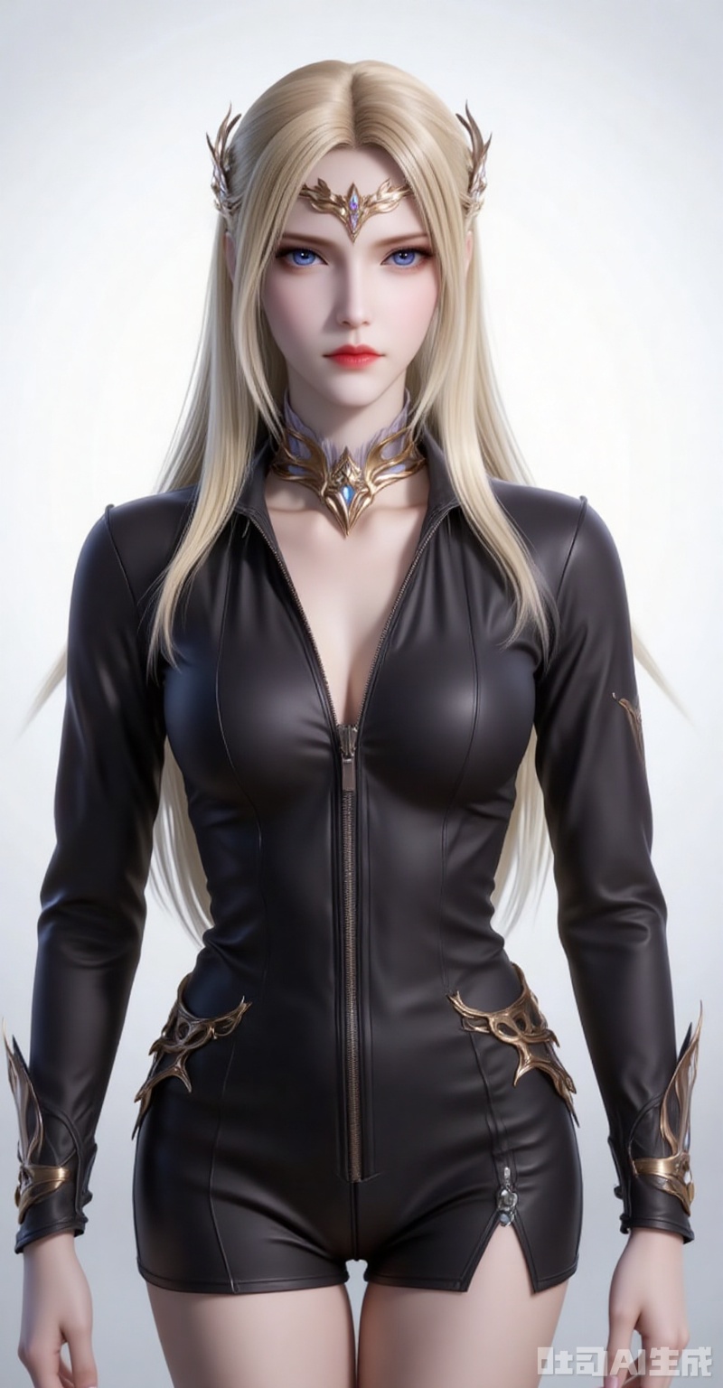 qianrenxue,1girl,solo,blue eyes,blonde hair,hair ornament,long hair,closed mouth,looking at viewer,jewelry,forehead_jewel,
1girl,solo,breasts,cleavage,dress,large breasts,black dress,cowboy shot,partially unzipped,short dress,zipper,looking at viewer,long sleeves,simple background,arms at sides,
cover,gradient background,close-up details,outstanding style,adding a touch of dimension to your images without compromising details,close-up,white_background,simple background,lvjing,pifu