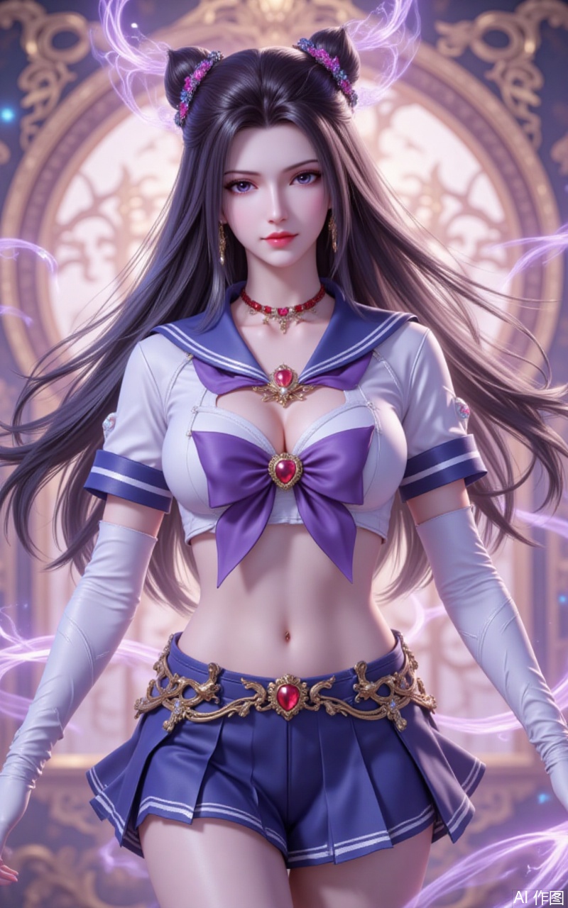 ,zhuzhuqing,1girl,solo,long hair,hair bun,double bun,black hair,looking at viewer,closed mouth,lips,jewelry,earrings,
1girl,sailor senshi uniform,solo,jewelry,skirt,gloves,earrings,blue skirt,white gloves,sailor collar,bow,breasts,choker,elbow gloves,magical girl,back bow,covered navel,pleated skirt,looking at viewer,brooch,purple bow,heart brooch,red choker,miniskirt,closed mouth,large breasts,collarbone,red gemstone,tiara,cowboy shot,
close-up details,outstanding style,adding a touch of dimension to your images without compromising details,whirls of vapor,iridescent textures,(Anime:1.1),ethereal ambiance,delicate details,magical high-concept,32K UHD,sharp focus,best-quality,masterpiece,golden hour,unconventional supreme masterpiece,masterful details,temperate atmosphere,with a high-end texture,in the style of fashion photography,photography,cover,dynamic angle,dynamic posture,extreme aesthetic,masterpiece,best quality,good quality,very aesthetic,absurdres,visual impact,a shot with tension,ultra-high resolution,32K UHD,sharp focus,best-quality,masterpiece,emotionalization,unconventional supreme masterpiece,masterful details,temperate atmosphere,with a high-end texture,in the style of fashion photography,(visual impact:1.2),giving the poster a dynamic and visually striking appearance,impactful picture,official art,colorful,splash of color,movie perspective,masterpiece,best quality,amazing quality,very aesthetic,absurdres,best quality,newest,
lvjing,guoman