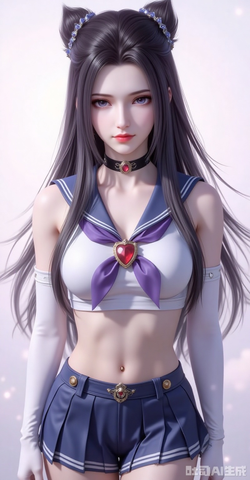 zhuzhuqing,1girl,solo,long hair,hair bun,double bun,black hair,looking at viewer,closed mouth,lips,jewelry,earrings,
1girl,sailor senshi uniform,solo,jewelry,skirt,gloves,earrings,blue skirt,white gloves,sailor collar,bow,breasts,choker,elbow gloves,magical girl,back bow,covered navel,pleated skirt,looking at viewer,brooch,purple bow,heart brooch,red choker,miniskirt,closed mouth,large breasts,collarbone,red gemstone,tiara,cowboy shot, 
cover,gradient background,close-up details,outstanding style,adding a touch of dimension to your images without compromising details,close-up,white_background,simple background,lvjing
