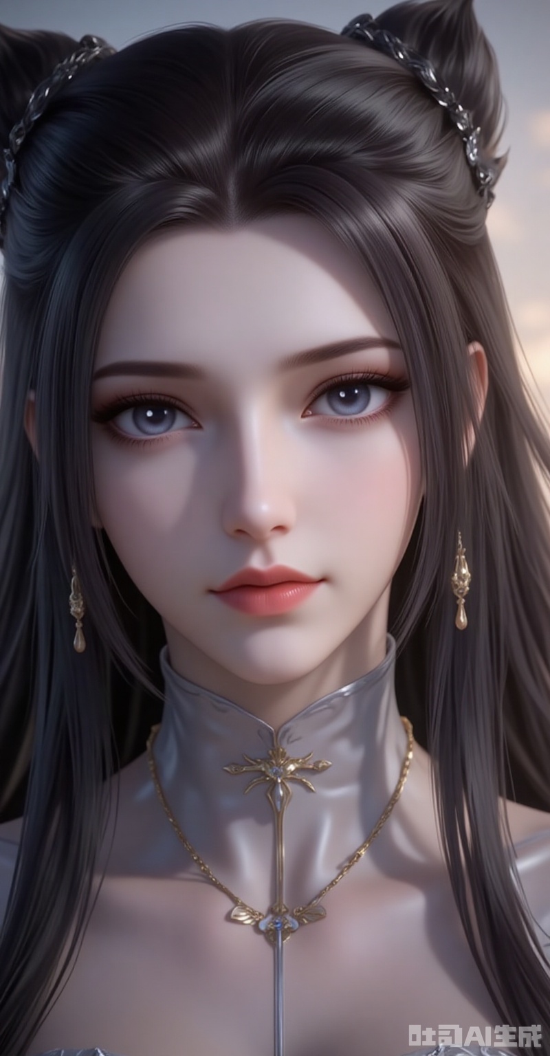 zhuzhuqing,1girl,solo,long hair,hair bun,double bun,black hair,looking at viewer,closed mouth,lips,jewelry,earrings,cover,gradient background,close-up details,outstanding style,adding a touch of dimension to your images without compromising details,close-up,,lvjing,


