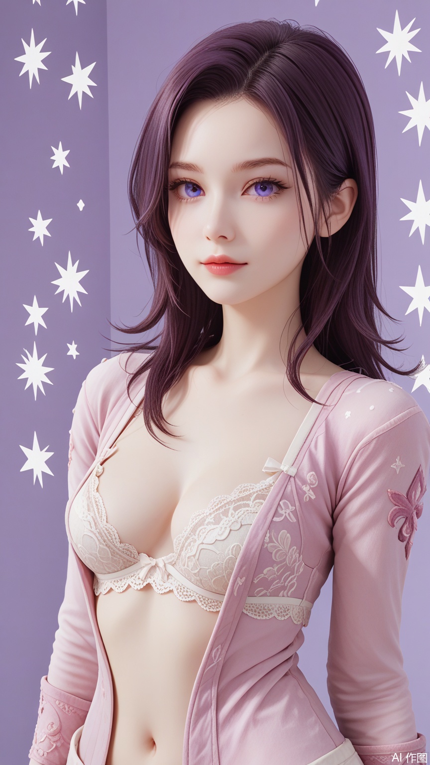 score_9_up,score_8_up,score_7_up, (high definition, Best quality, masterpiece, 4K, exquisite skin), (starlight and beam background:1.1), 1girl, white lace bra, looking at viewer, cowboy_shot,