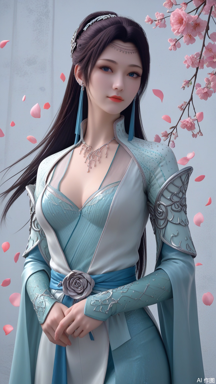 score_9_up,score_8_up,score_7_up, (high definition, Best quality, masterpiece, 4K, exquisite skin), (petal and beam background:1.1), 1girl, big chest, looking at viewer, cowboy_shot