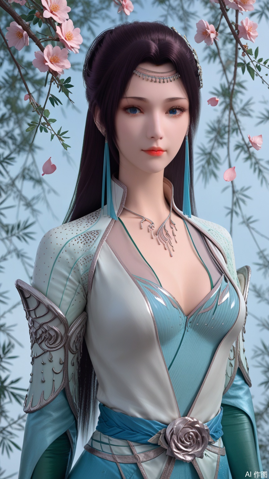 score_9_up,score_8_up,score_7_up, (high definition, Best quality, masterpiece, 4K, exquisite skin), (petal and beam background:1.1), 1girl, big chest, looking at viewer, cowboy_shot