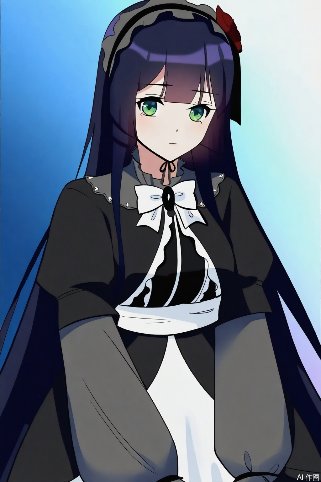 1girl, solo, long hair, bangs, black hair, hair ornament, long sleeves, dress, bow, very long hair, green eyes, flower, hairband, puffy sleeves, hair flower, black dress, lolita fashion, gothic lolita,


Thigh exposed,thighhighs,looking at viewer,Random scene,


