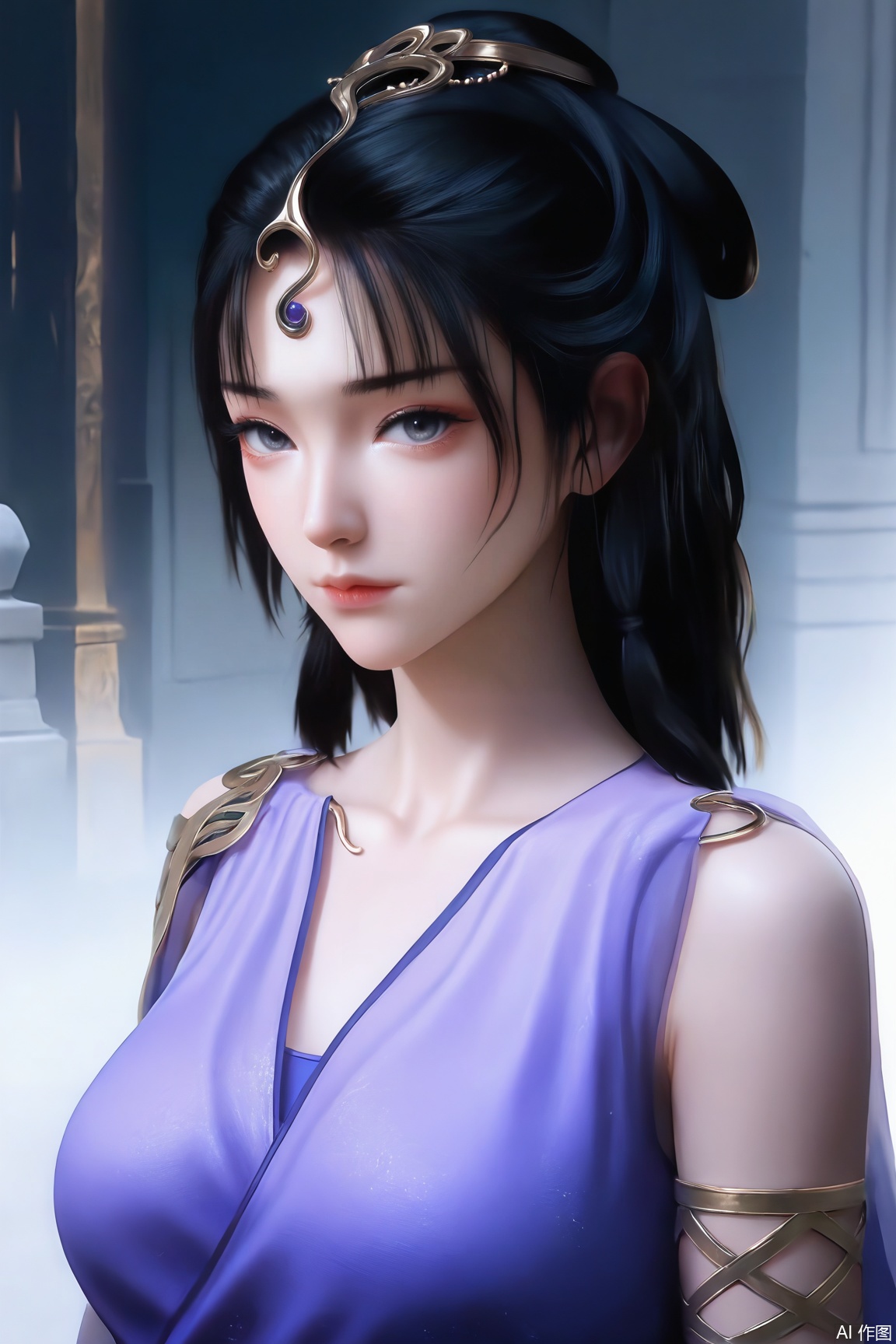 1girl, solo, long hair, looking at viewer, black_hair,hair ornament,  closed mouth,dress, upper body, realistic, 
masterpiece, best quality, absurdres, highres, amazing quality, very aesthetic,  newest, absurdres, highres, highly detailed, very aesthetic,